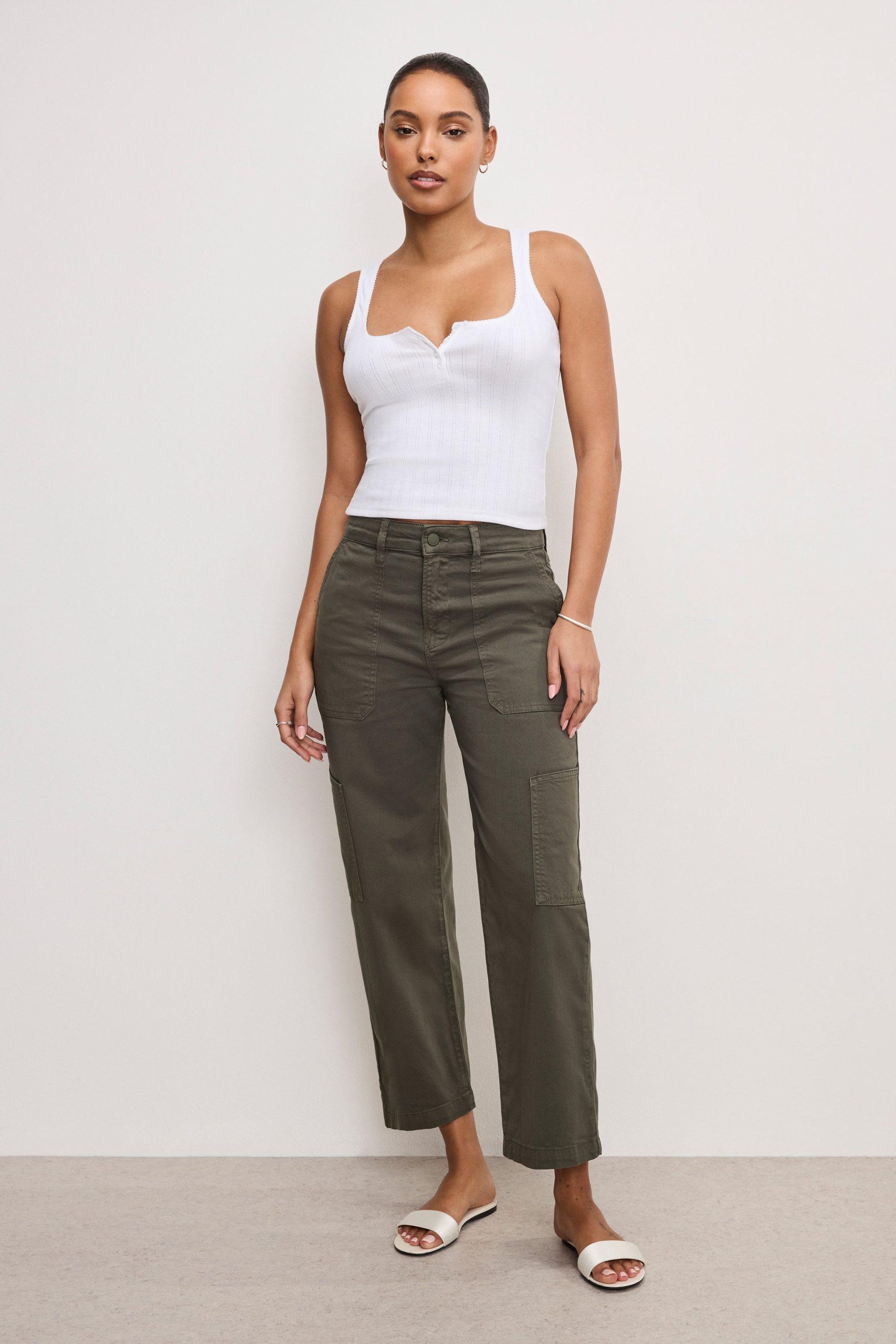 CARGO CROPPED TWILL PANTS | FATIGUE001