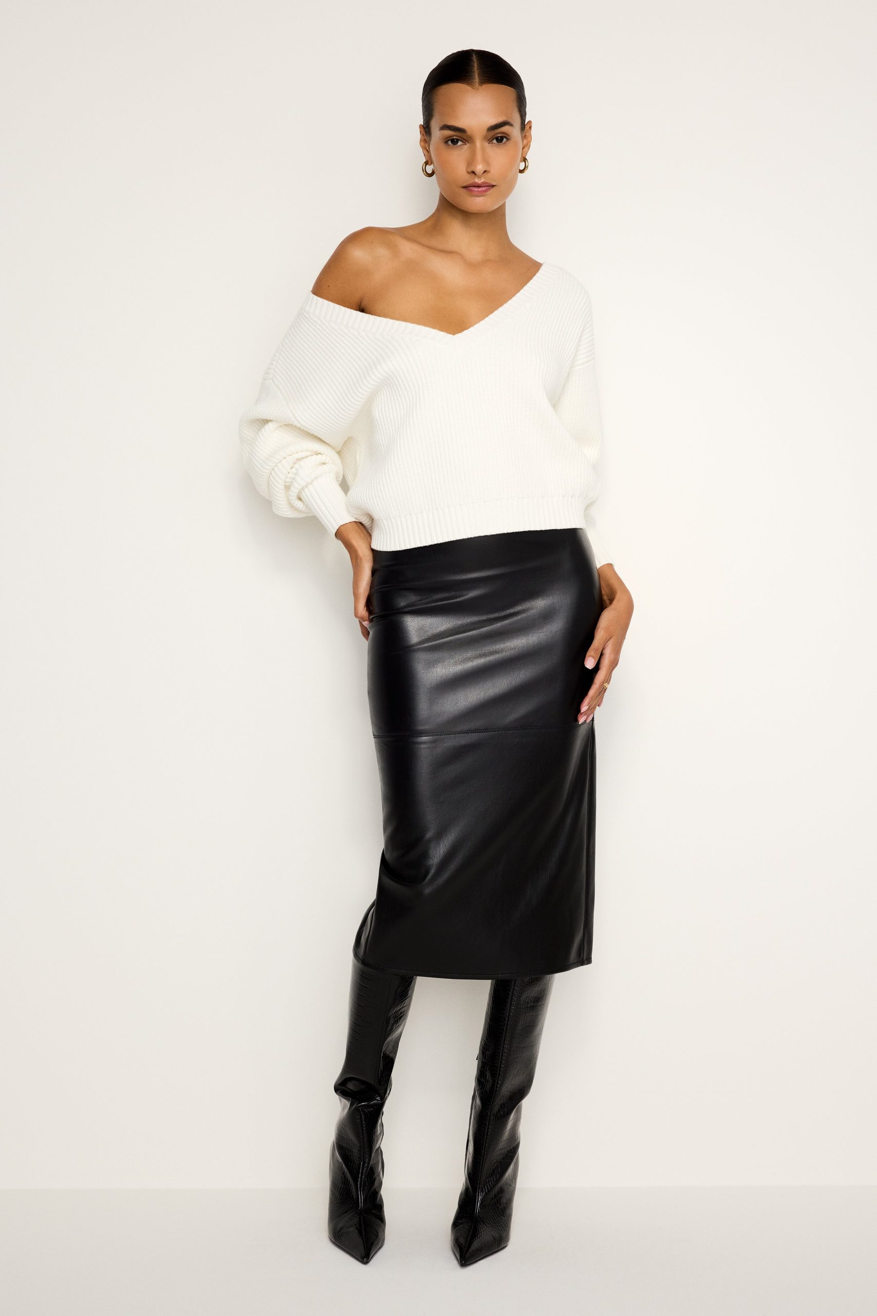 FAUX LEATHER MIDI SKIRT | BLACK001 - Image 5