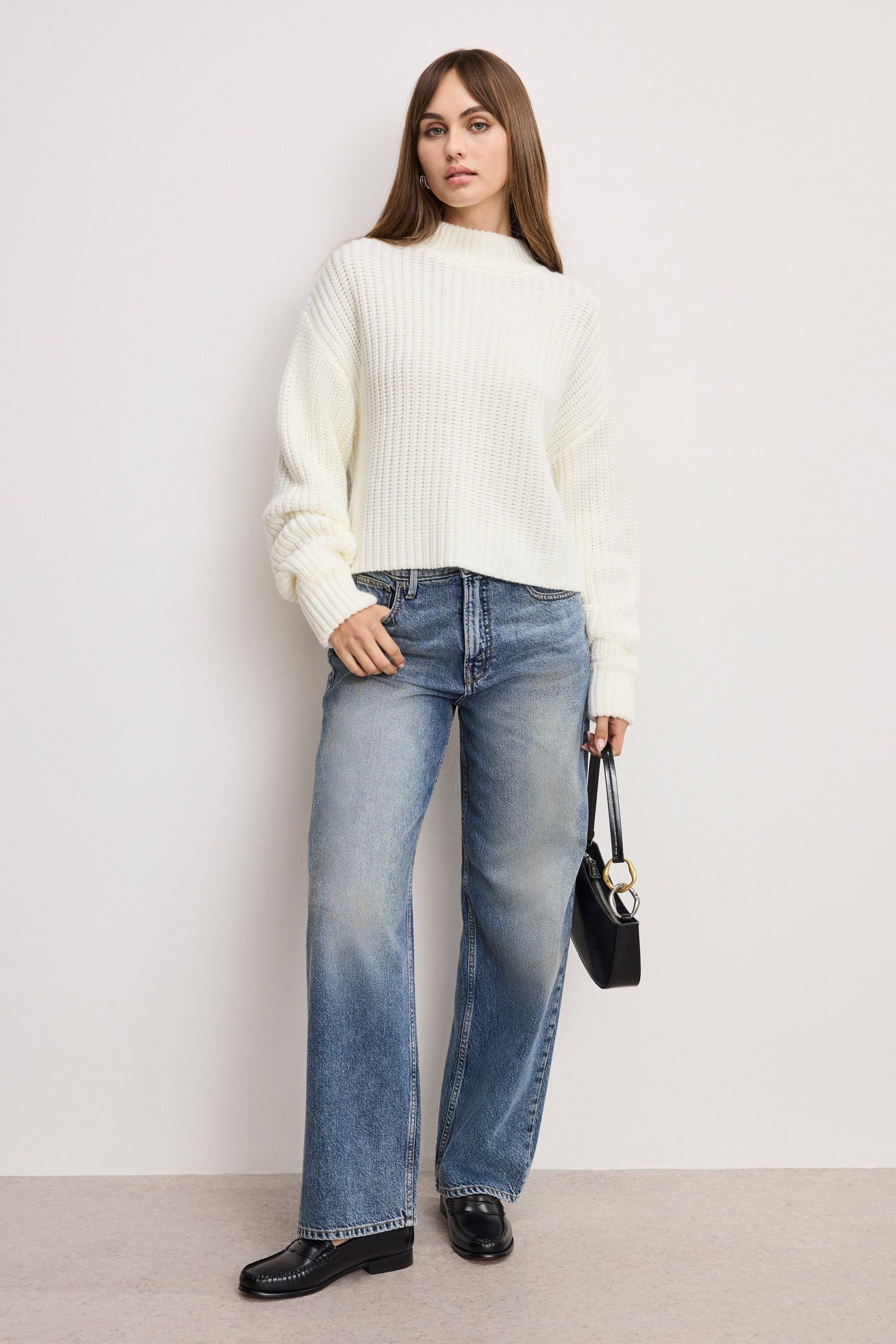 CHUNKY KNIT MOCK NECK SWEATER | IVORY003