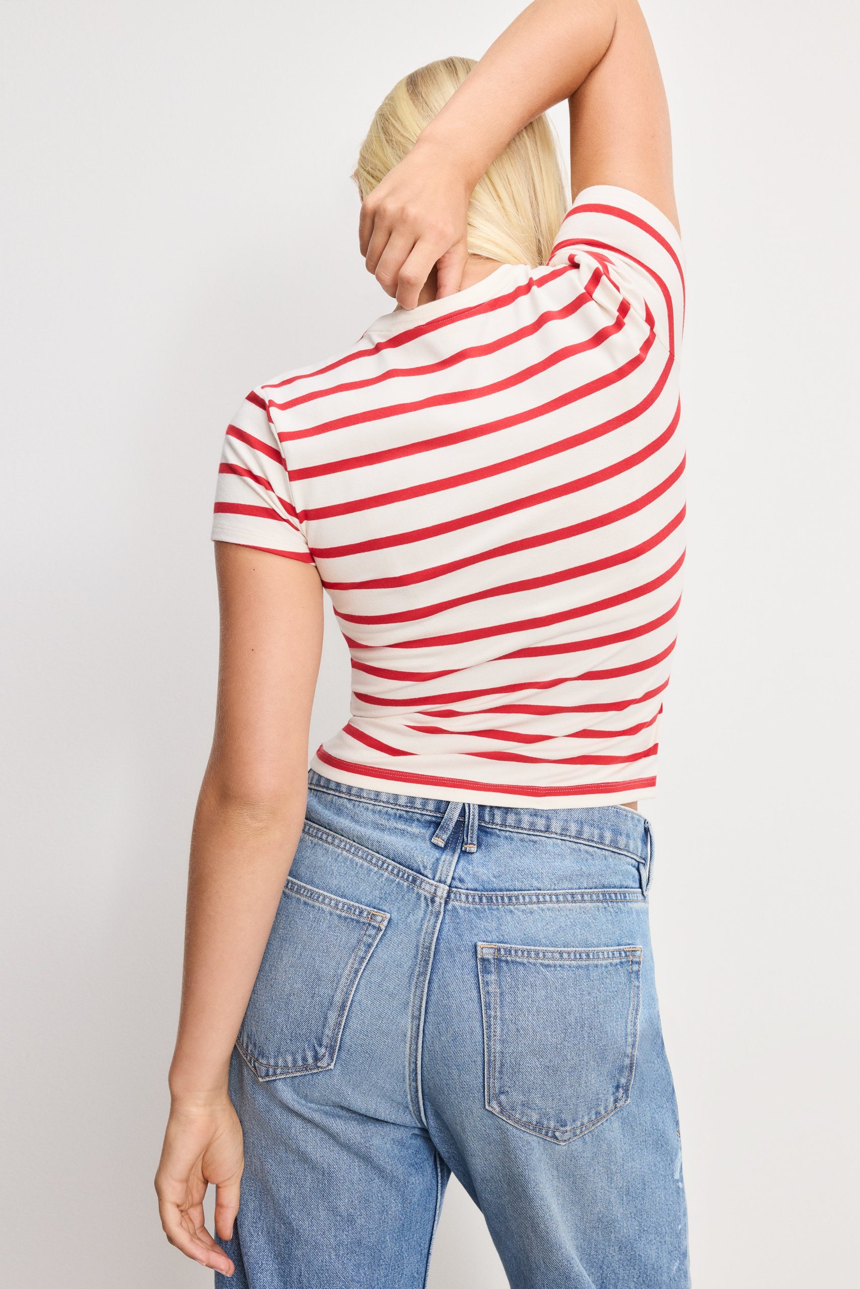 SUPER STRETCH BABY TEE | ECRU & CHILI WIDE STRIPE - Image 3