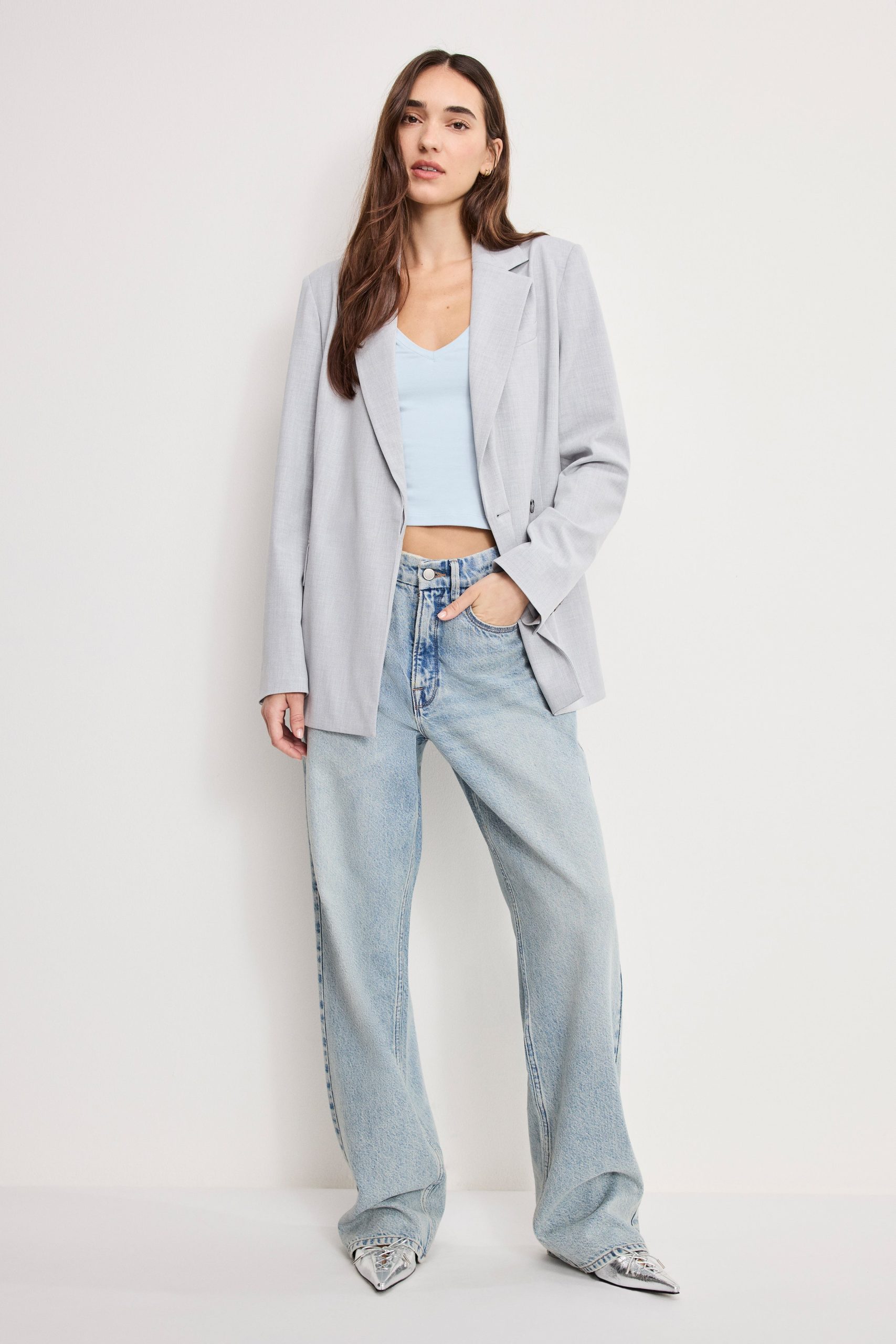 ESSENTIAL SUITING BELTED BLAZER | CROSSHATCH GREY - Image 4
