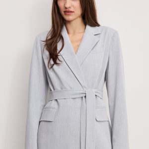 ESSENTIAL SUITING BELTED BLAZER | CROSSHATCH GREY
