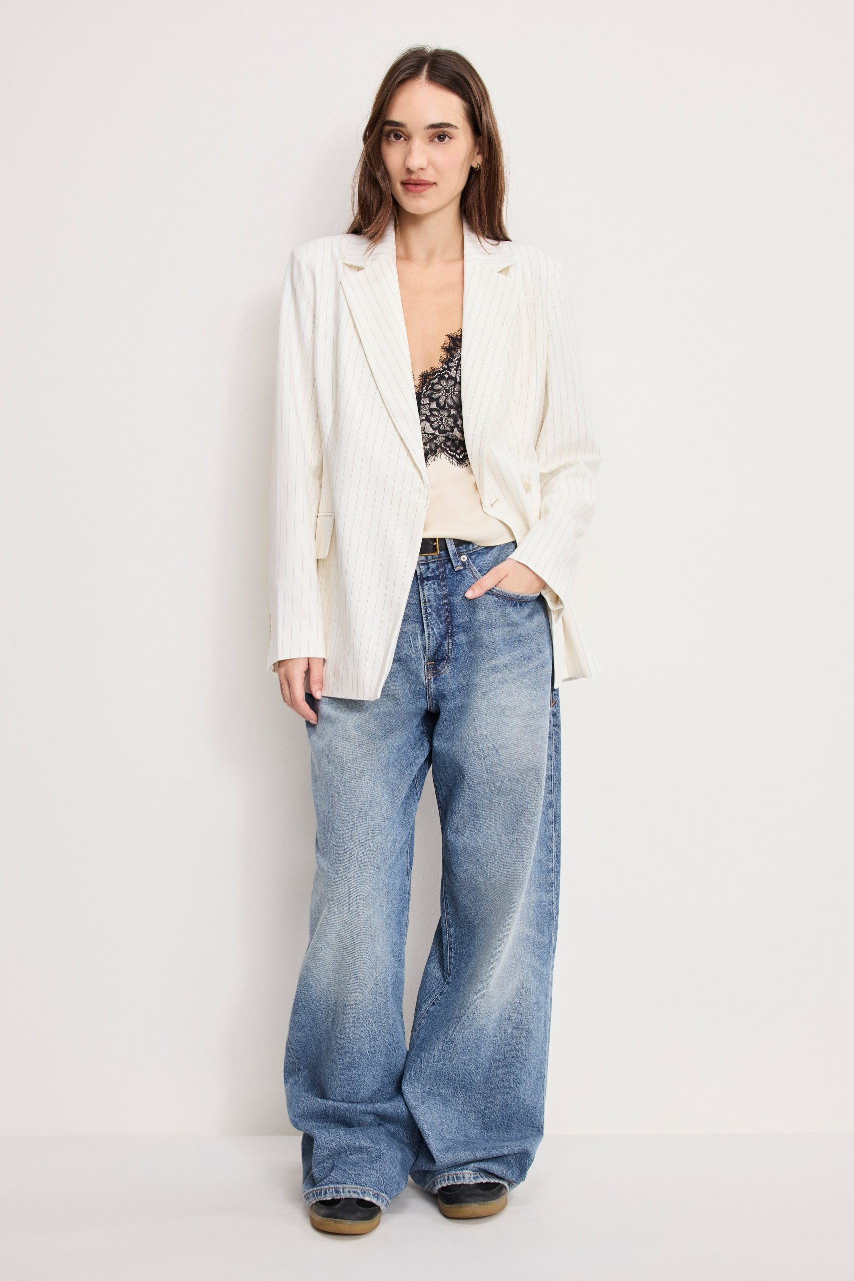 ESSENTIAL SUITING BELTED BLAZER | CHESTNUT PIN STRIPE - Image 3