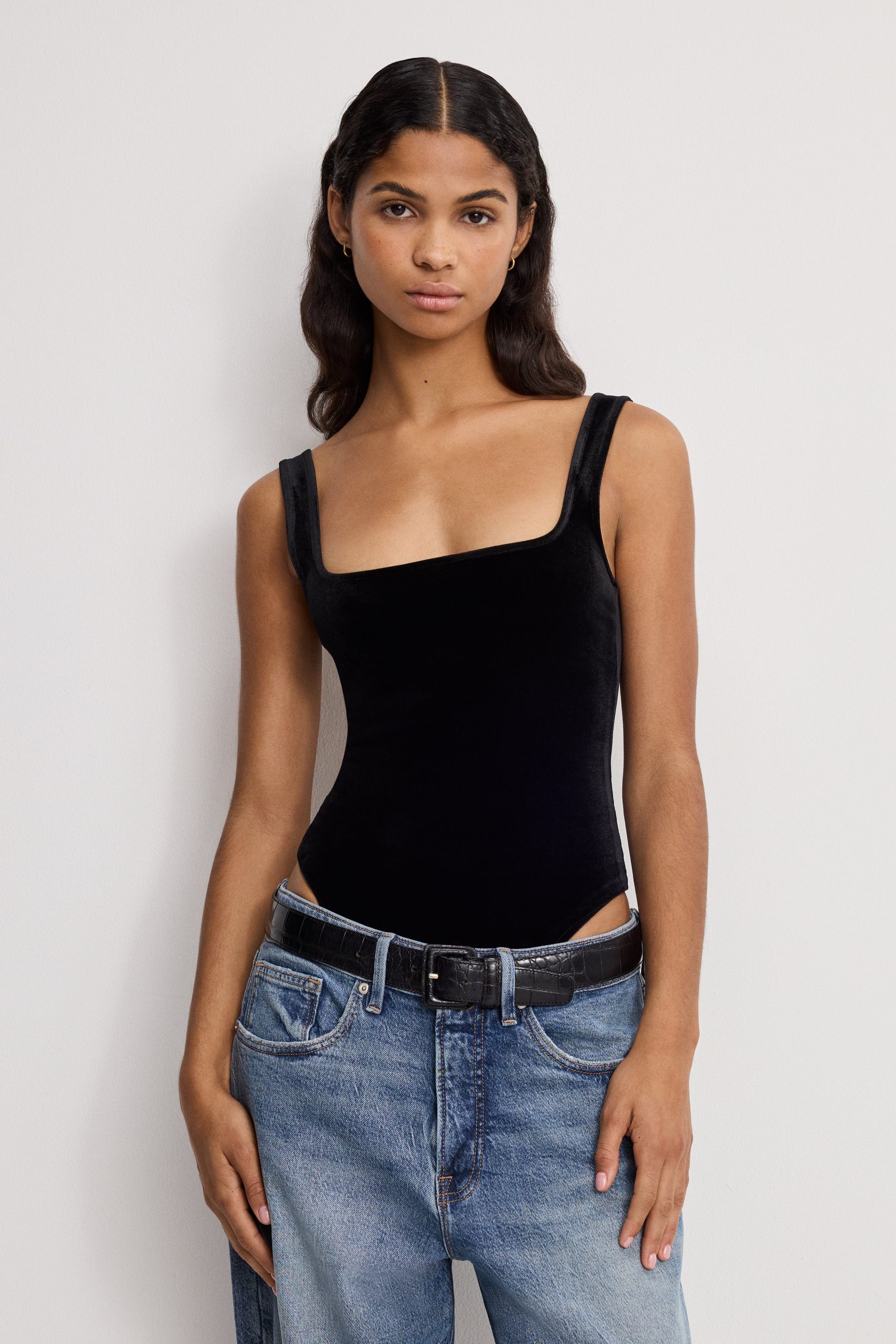 VELVET MODERN TANK BODYSUIT | BLACK001