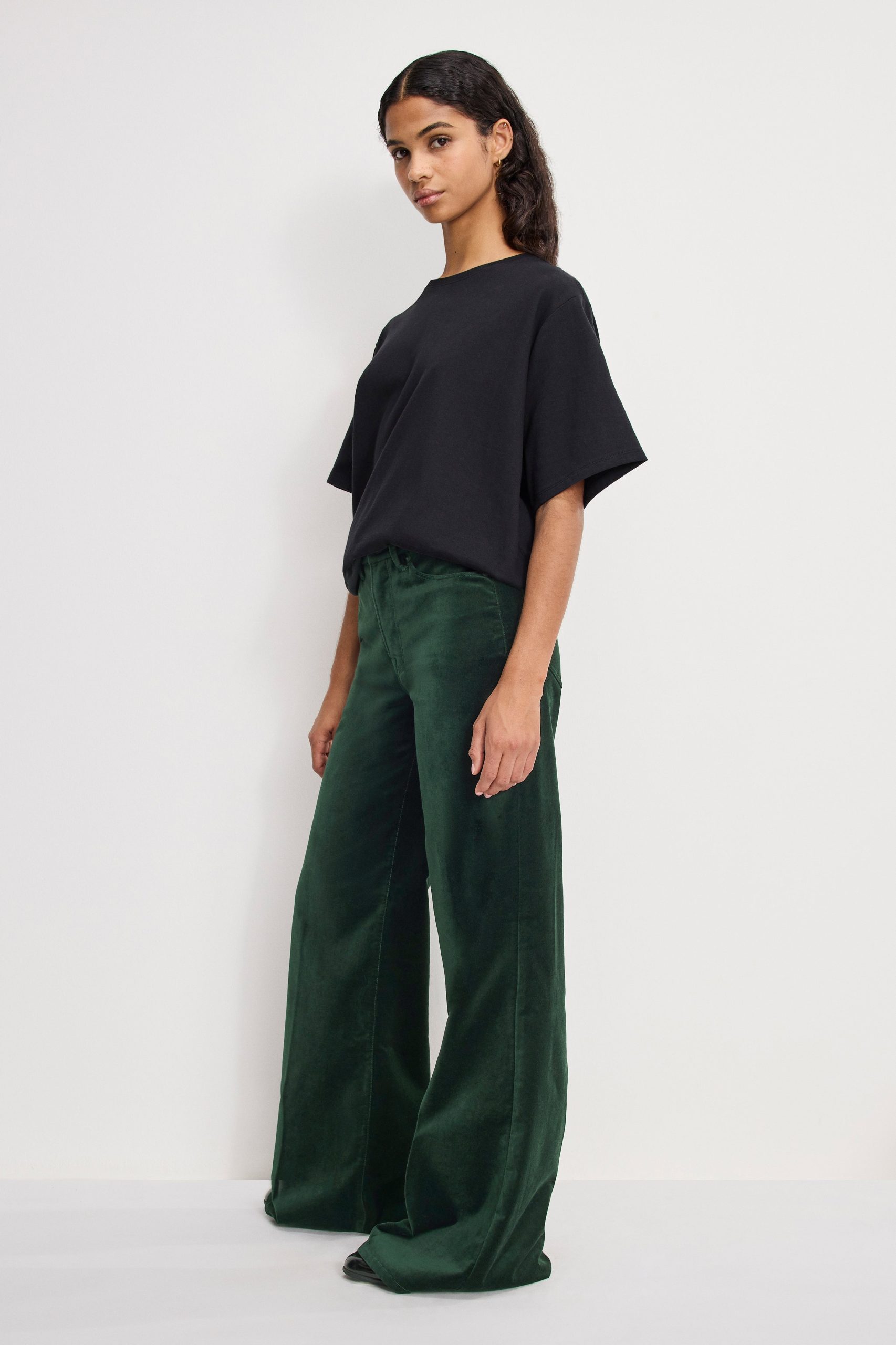 VELVET GOOD WAIST PALAZZO PANTS | PINE GREEN003 - Image 2