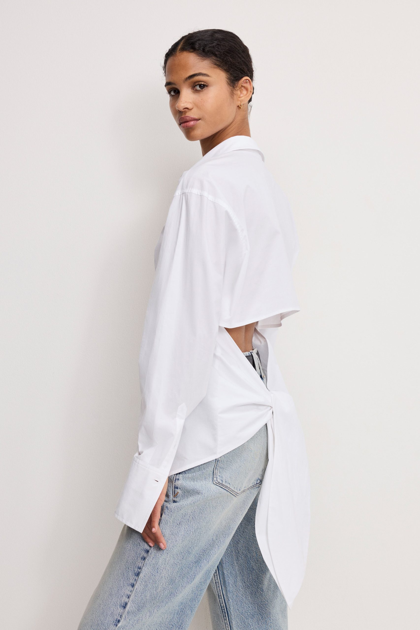 POPLIN TIE BACK SHIRT | WHITE001 - Image 3