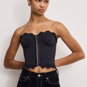 MATTE JERSEY LACE TRIM BUSTIER | BLACK001