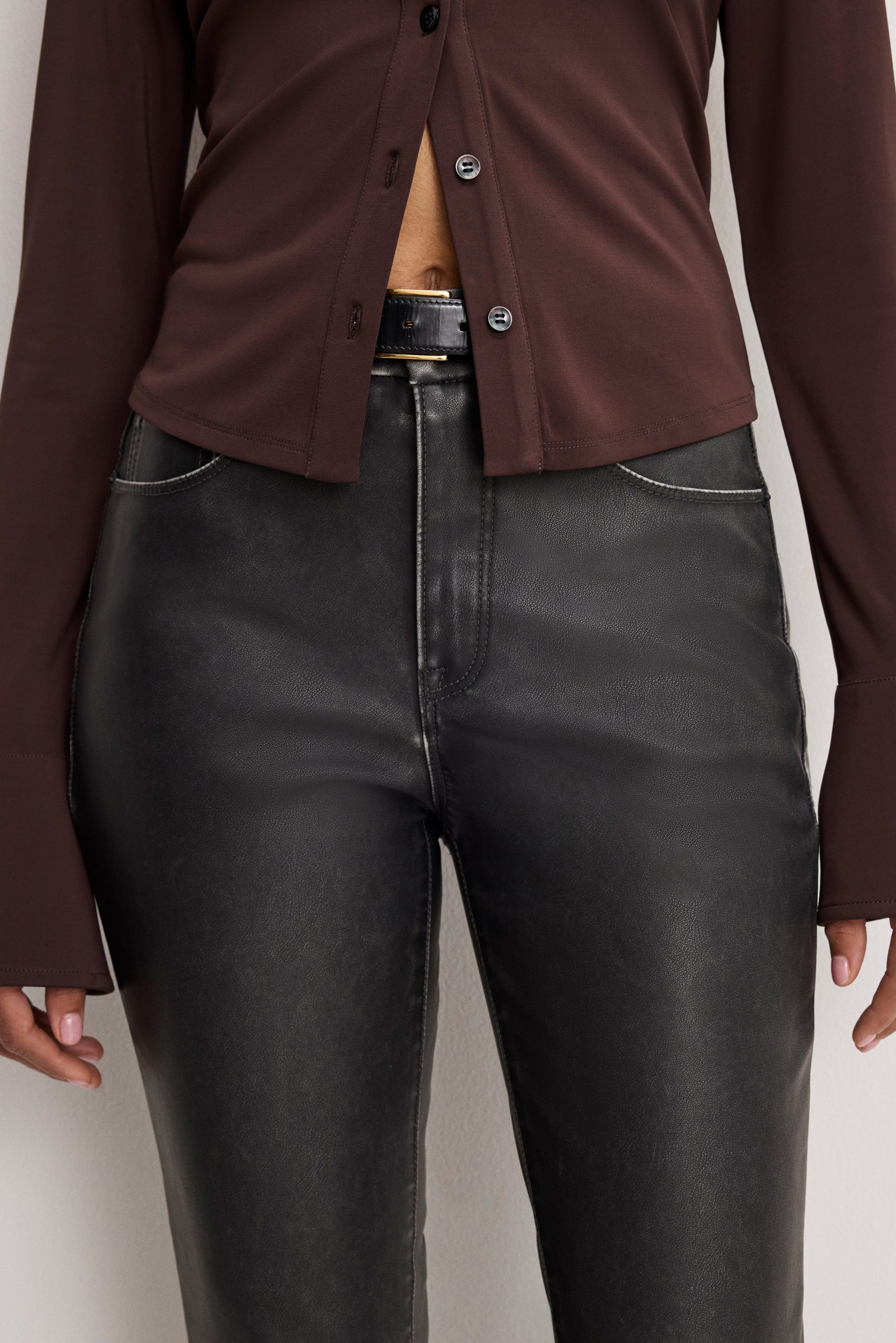 GOOD CLASSIC BOOTCUT FAUX LEATHER PANTS | BLACK001 - Image 4