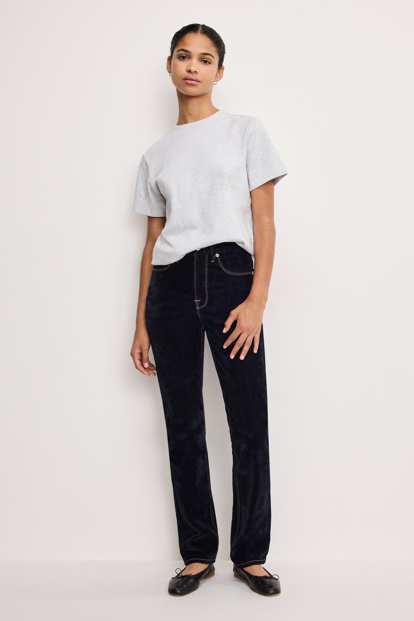 GOOD ICON STRAIGHT FLOCKED DENIM JEANS | INDIGO939