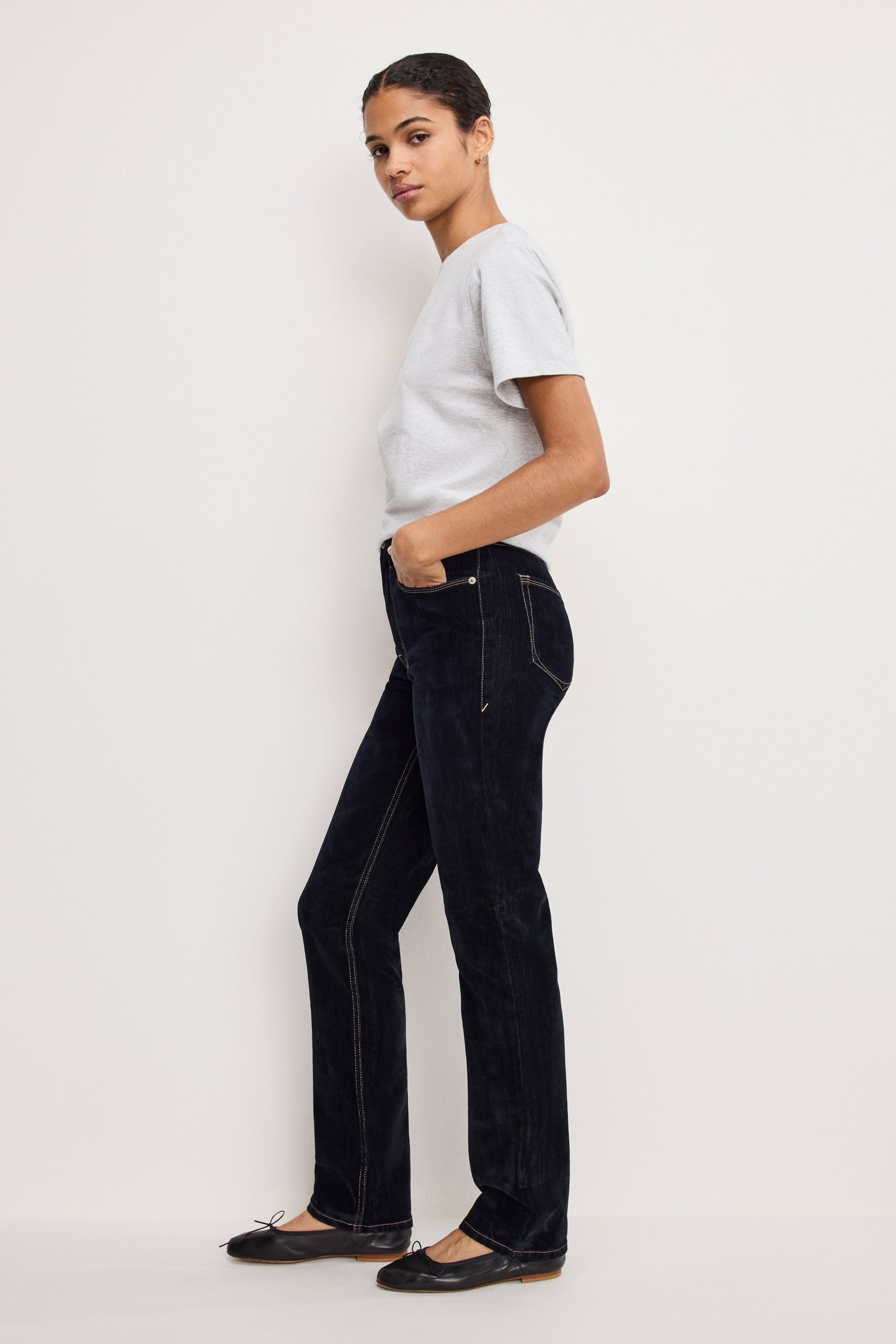 GOOD ICON STRAIGHT FLOCKED DENIM JEANS | INDIGO939 - Image 2
