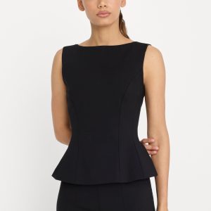 SOFT STRETCH PONTE STRAIGHT NECK TOP | BLACK001