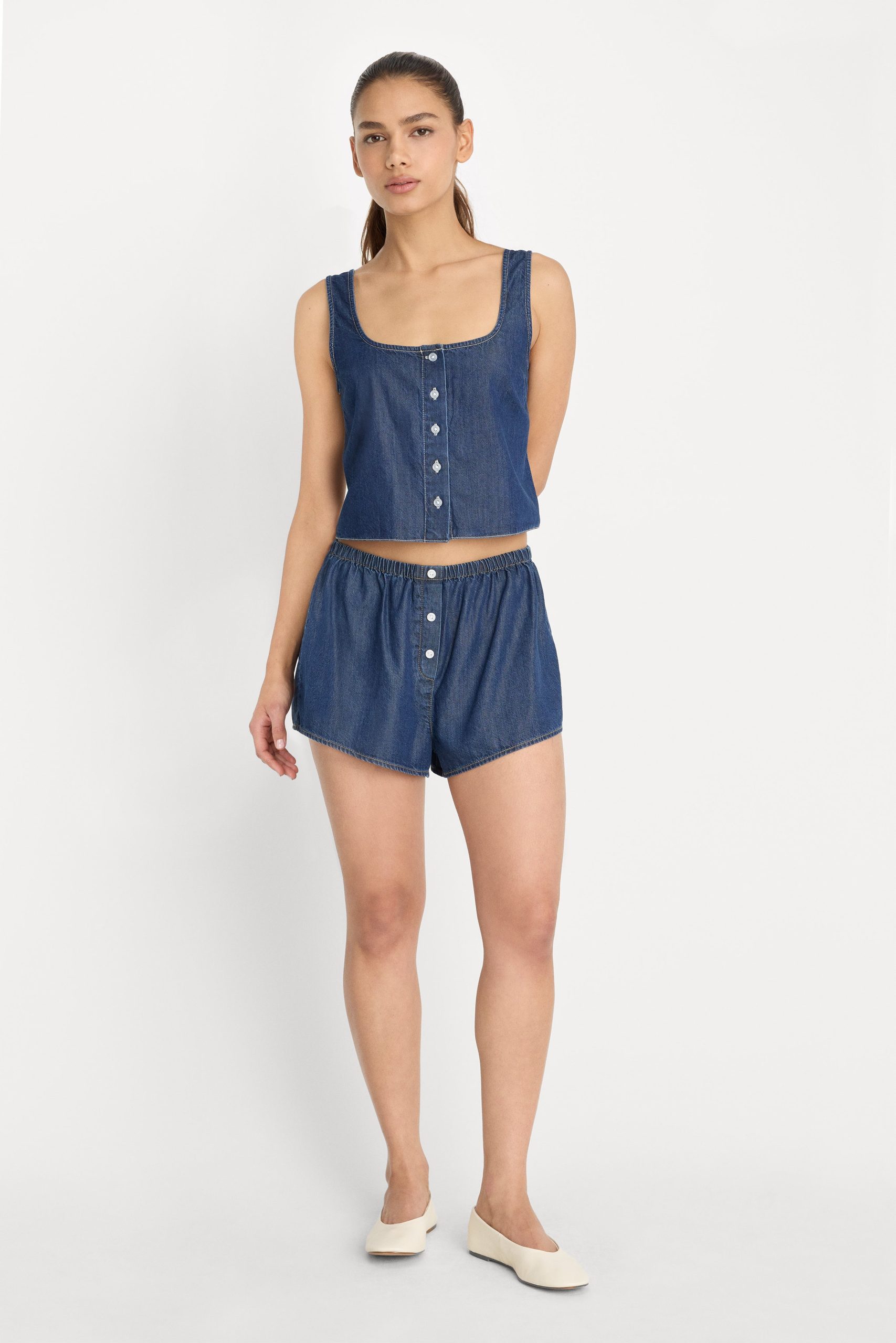 DENIM BUTTON FRONT TANK | INDIGO1187 - Image 3