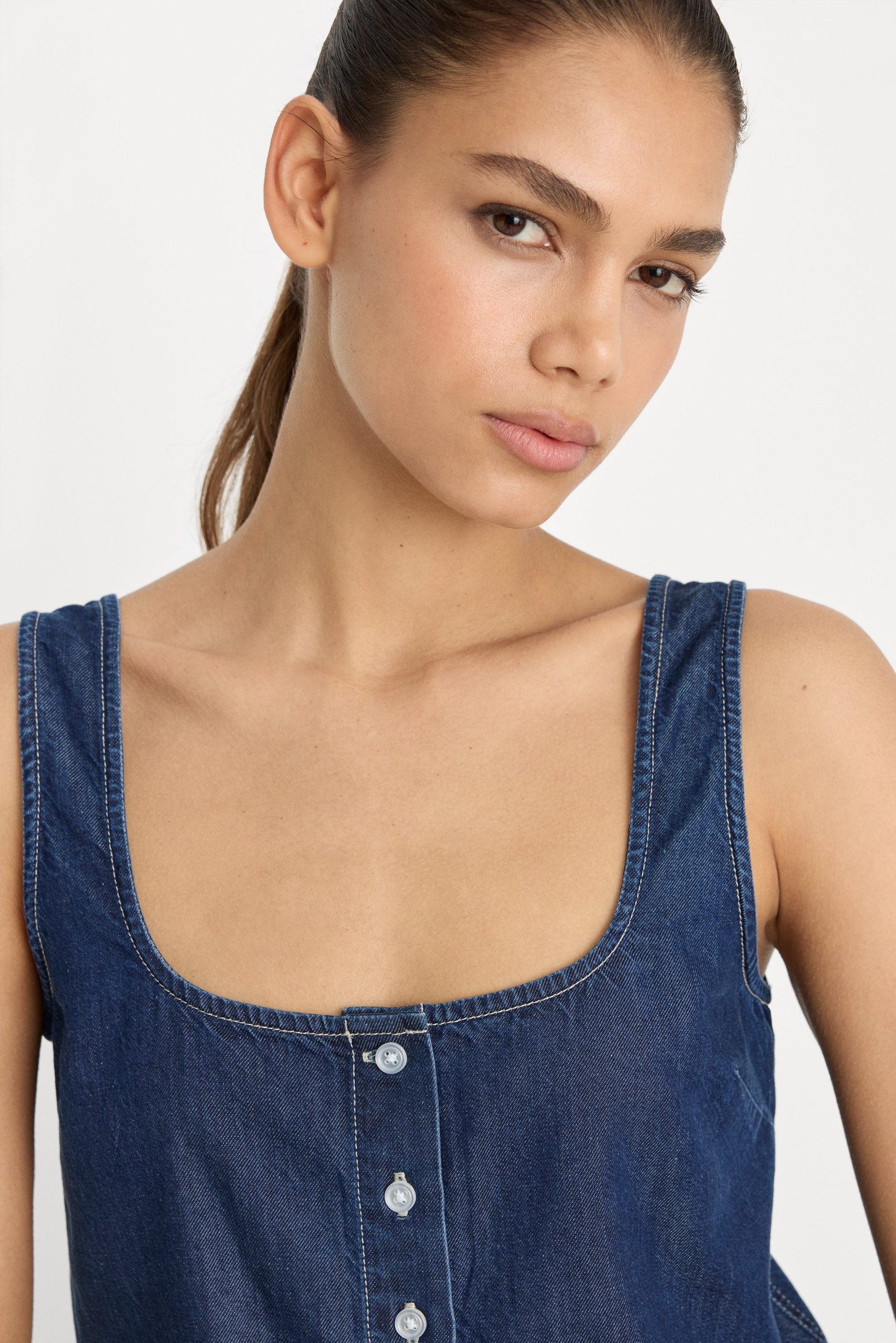 DENIM BUTTON FRONT TANK | INDIGO1187 - Image 2