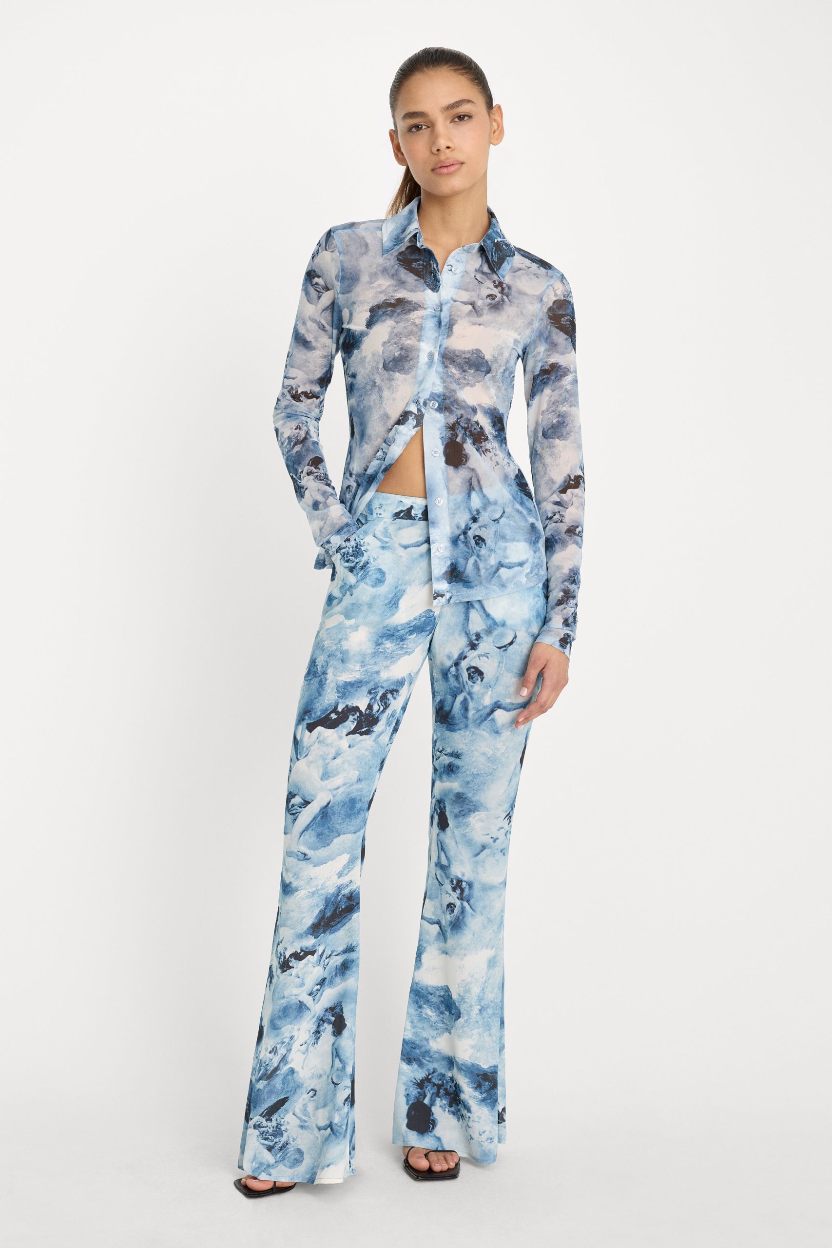 MESH BUTTON UP TOP | BLUE ANGEL PRINT - Image 3