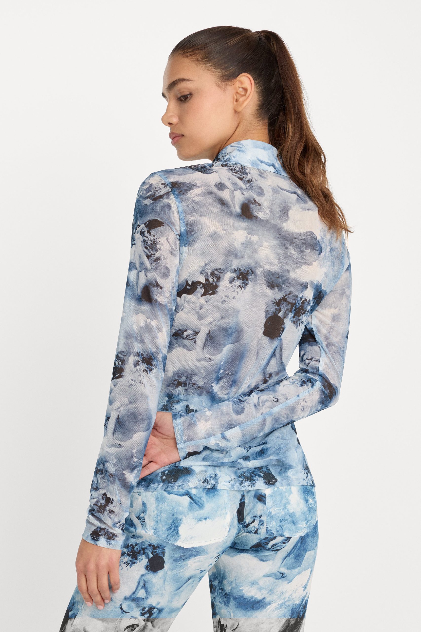 MESH BUTTON UP TOP | BLUE ANGEL PRINT - Image 2