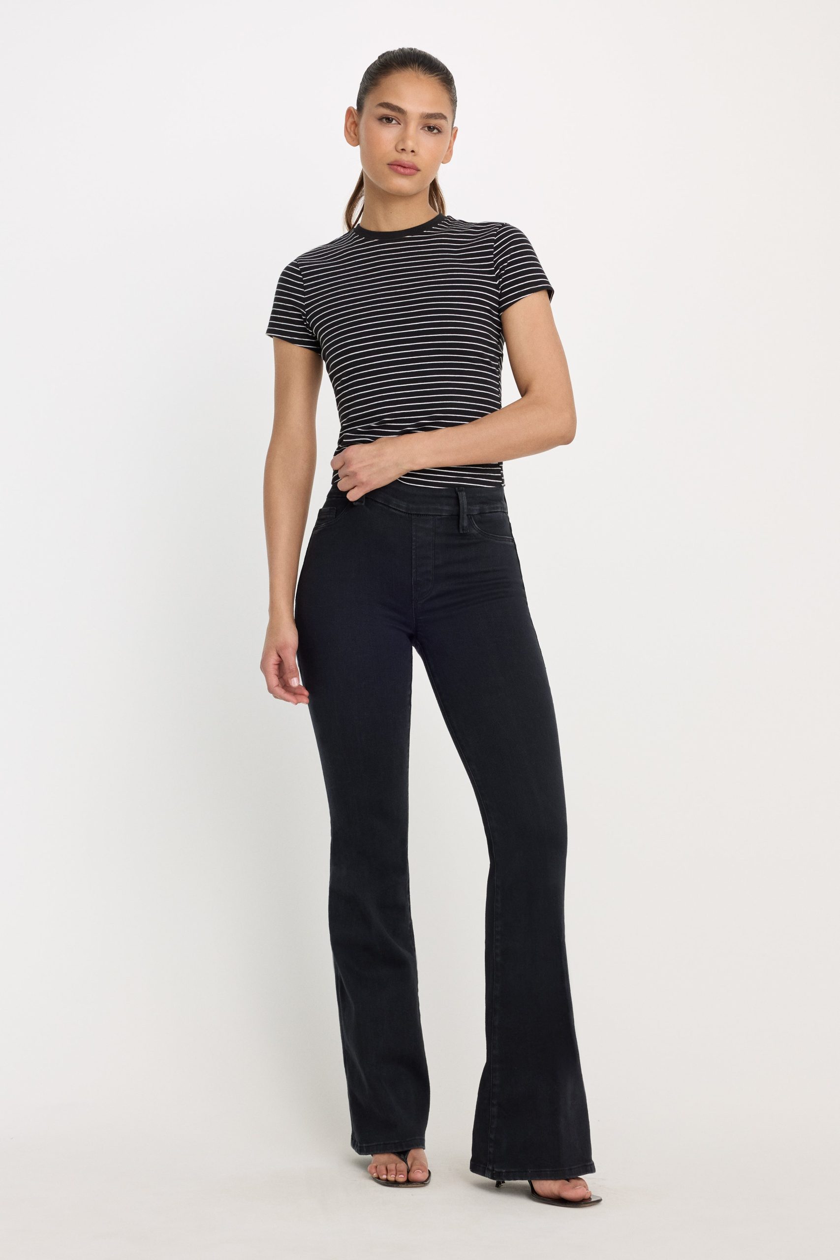 POWER STRETCH PULL-ON FLARE JEANS | BLACK001 - Image 2