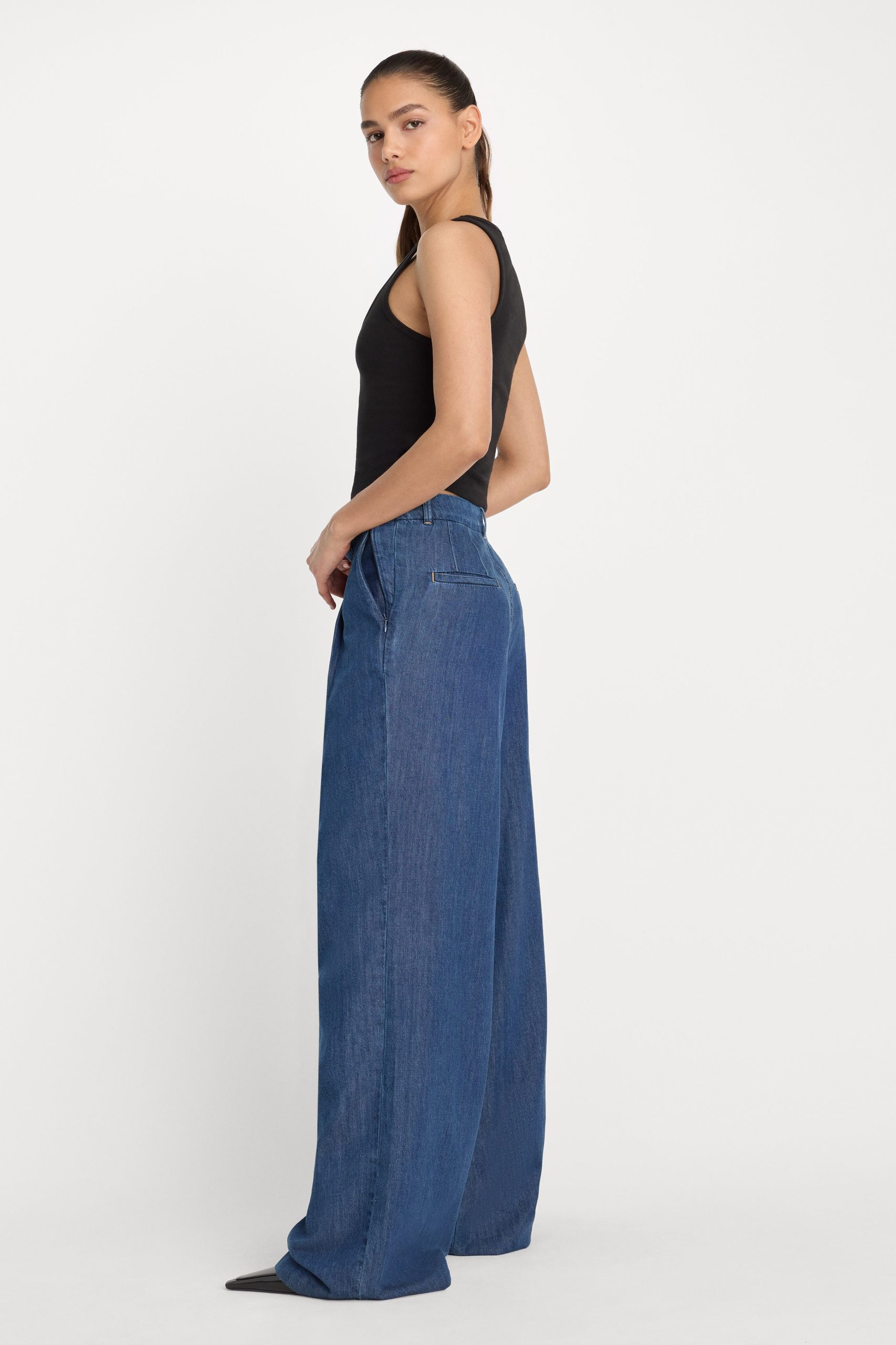 PLEATED HIGH WAISTED WIDE LEG TROUSER | INDIGO1187 - Image 4