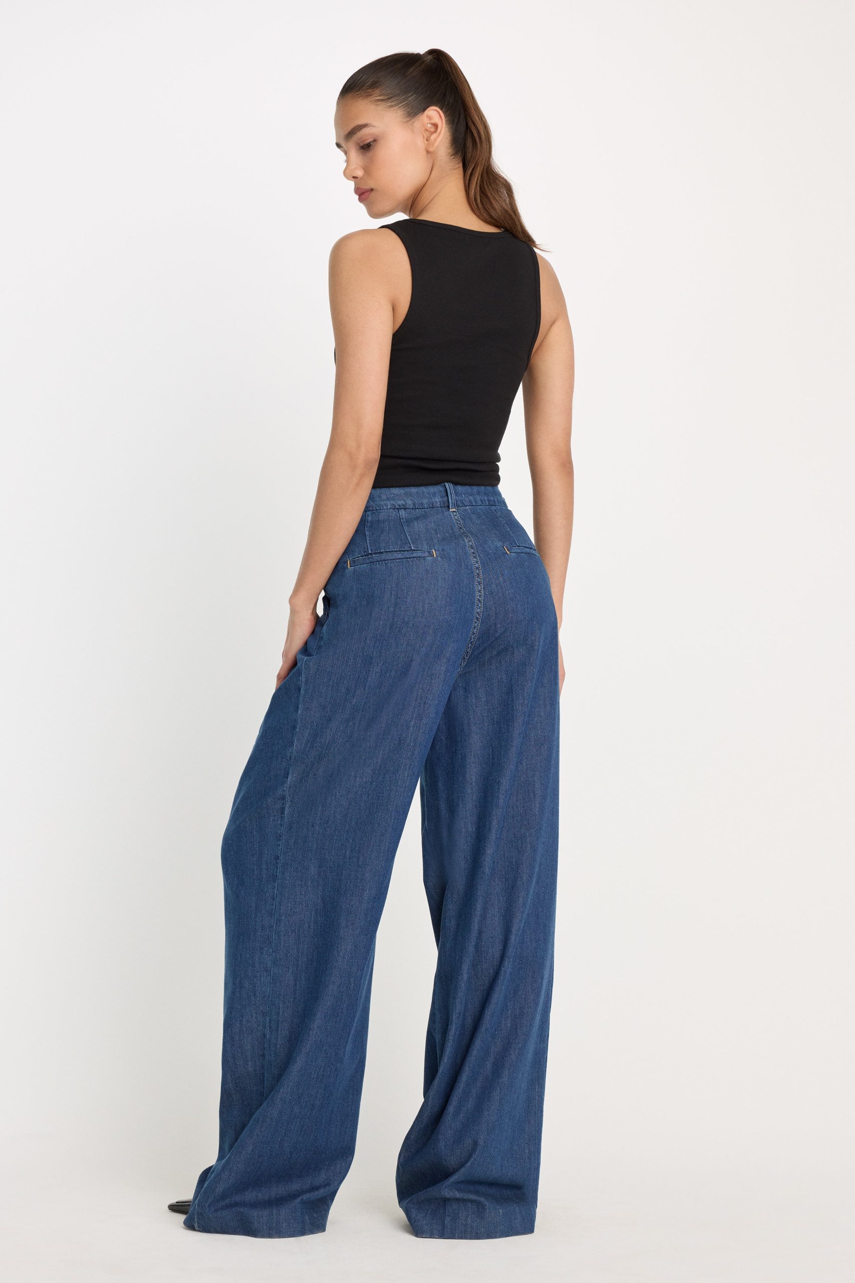 PLEATED HIGH WAISTED WIDE LEG TROUSER | INDIGO1187 - Image 6