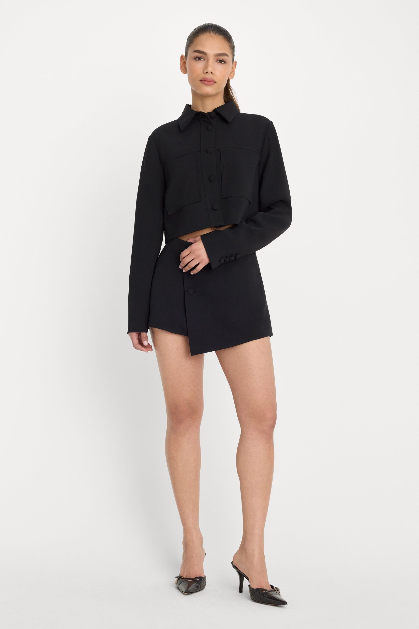 LUXE SUITING CROPPED JACKET | BLACK001 - Image 4