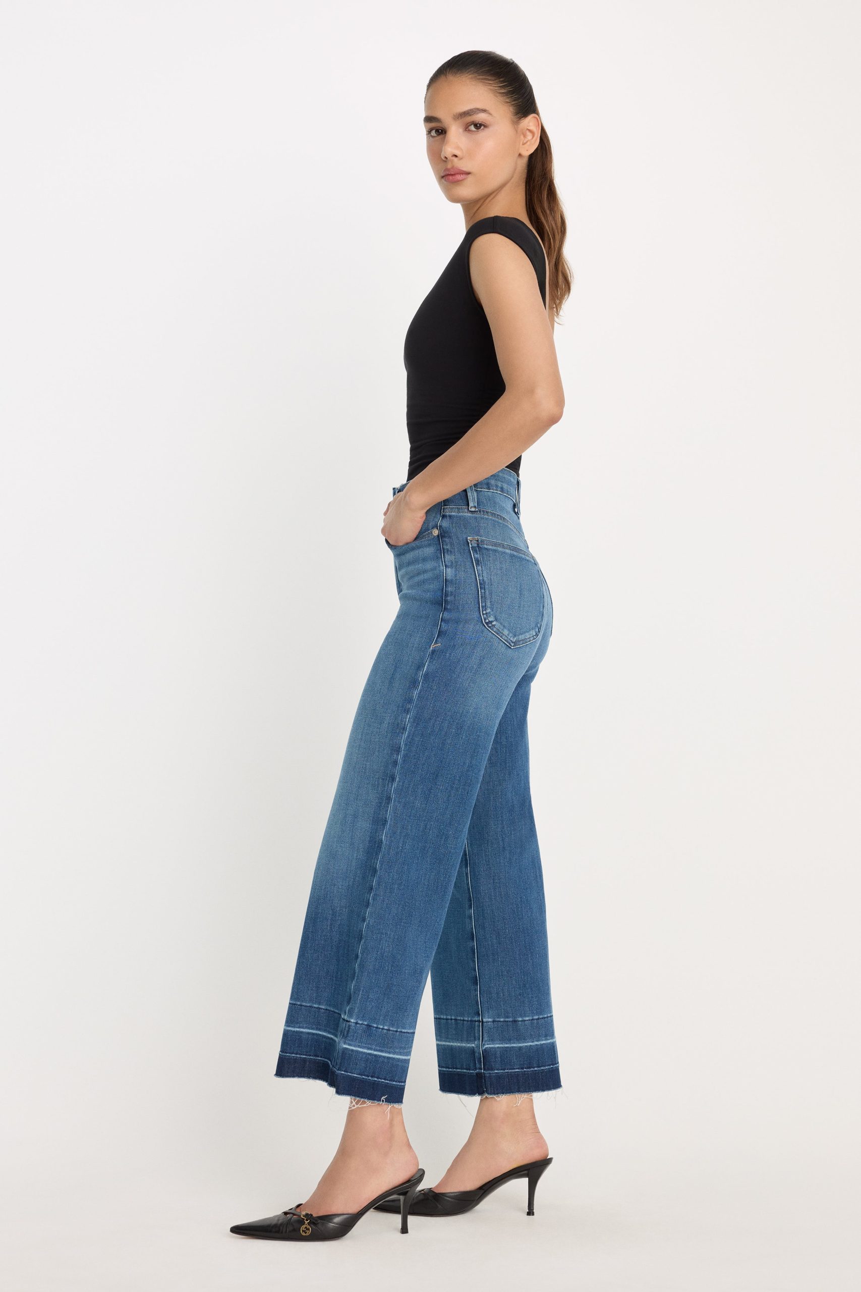 SOFT TECH GOOD WAIST PALAZZO CROPPED JEANS | INDIGO1213 - Image 4