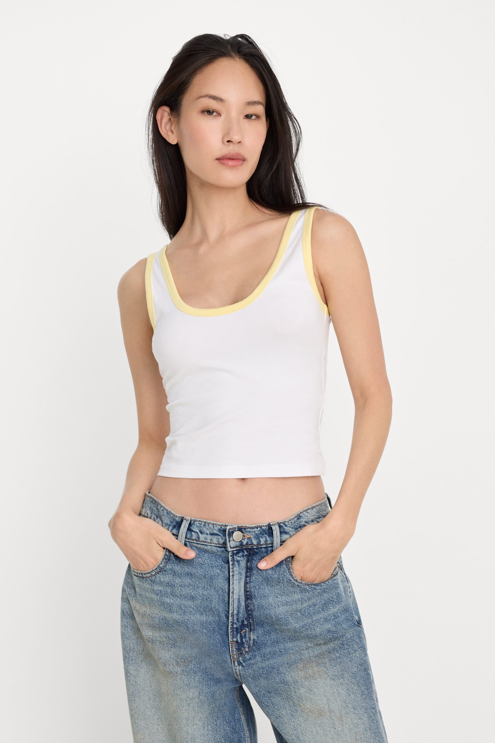 SUPER STRETCH RINGER TANK | WHITE001