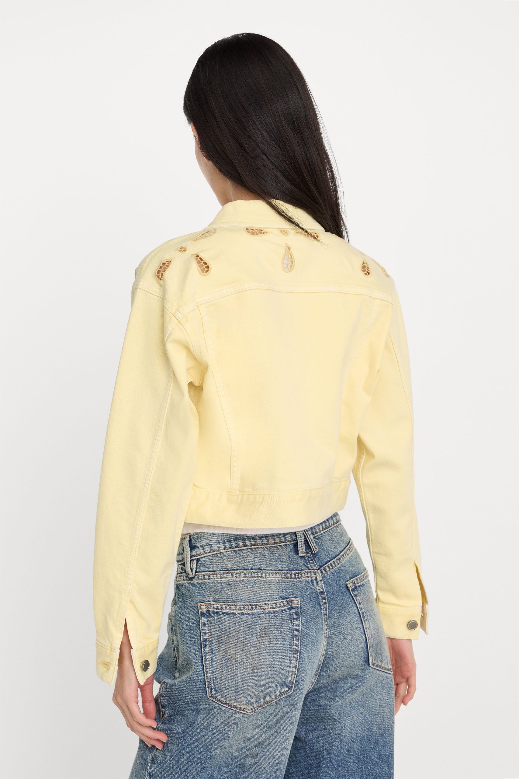 ESSENTIAL CROP DENIM JACKET EMBROIDERED | ANISE YELLOW - Image 5