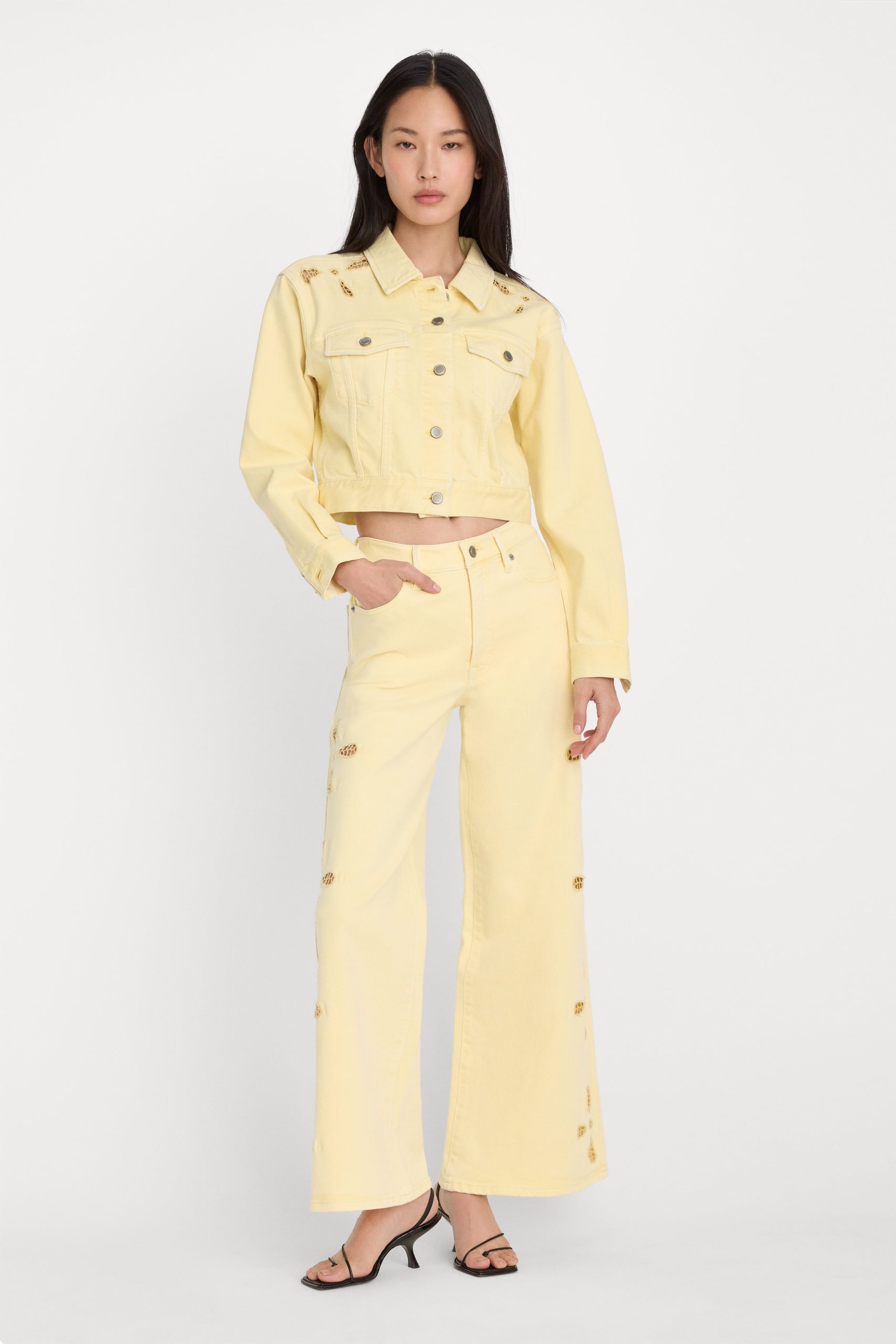 GOOD WAIST PALAZZO ANKLE EMBROIDERED JEANS | ANISE YELLOW - Image 3