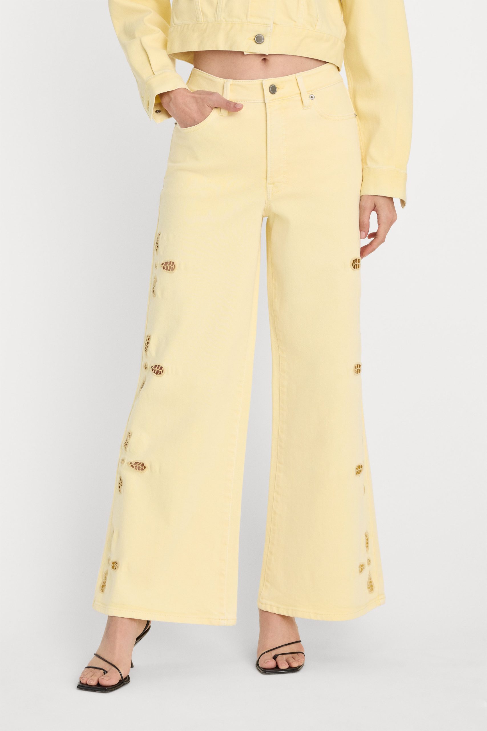 GOOD WAIST PALAZZO ANKLE EMBROIDERED JEANS | ANISE YELLOW - Image 2