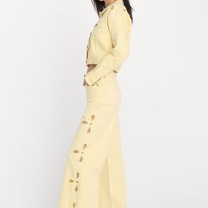 GOOD WAIST PALAZZO ANKLE EMBROIDERED JEANS | ANISE YELLOW