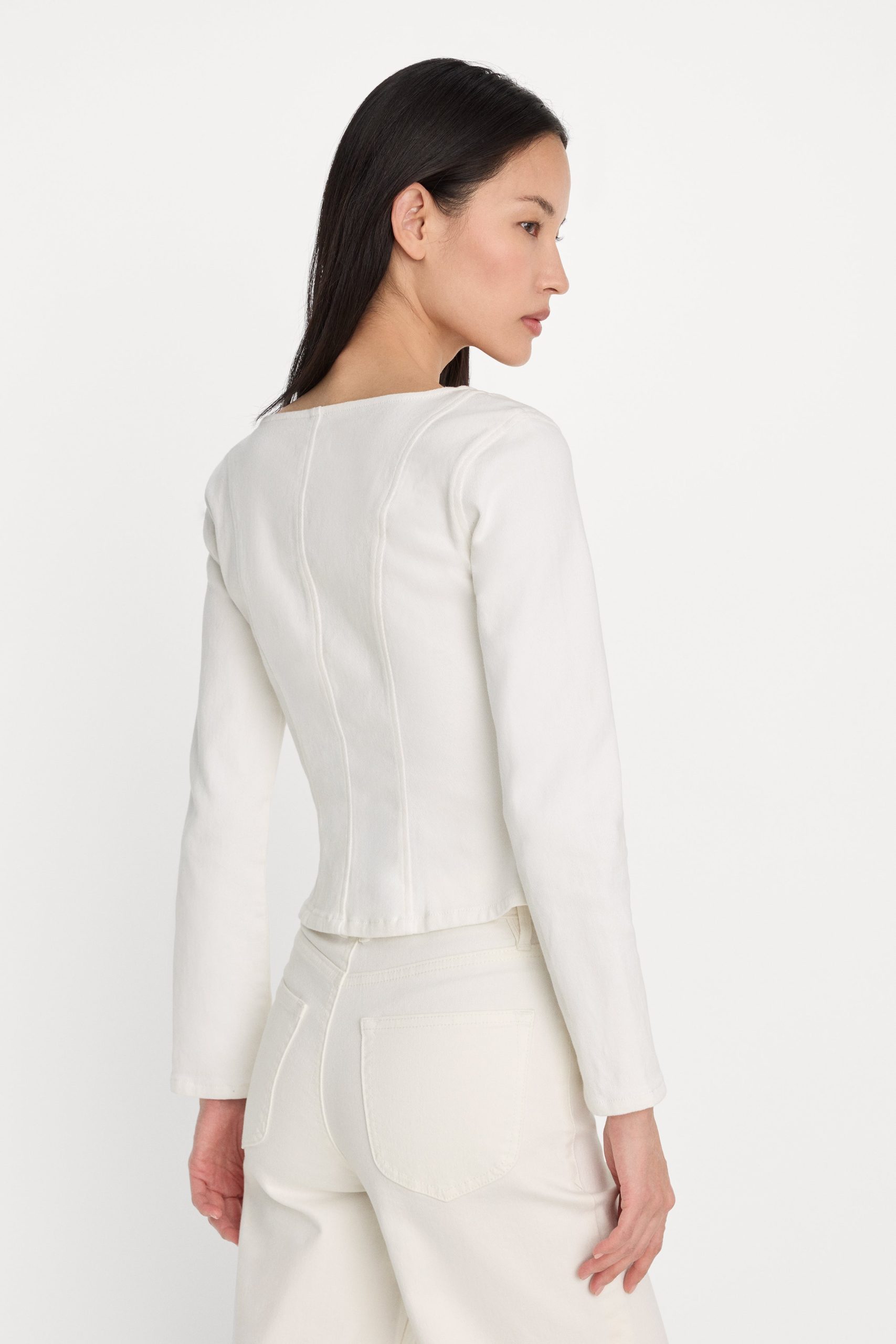 DENIM FITTED BUTTON FRONT JACKET | COTTON WHITE - Image 5
