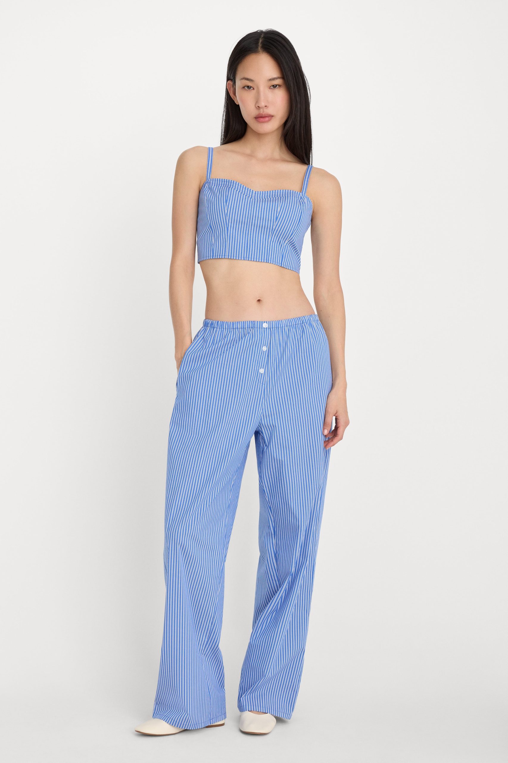 POPLIN BUSTIER CAMI TOP | BLUE AND WHITE STRIPE - Image 3