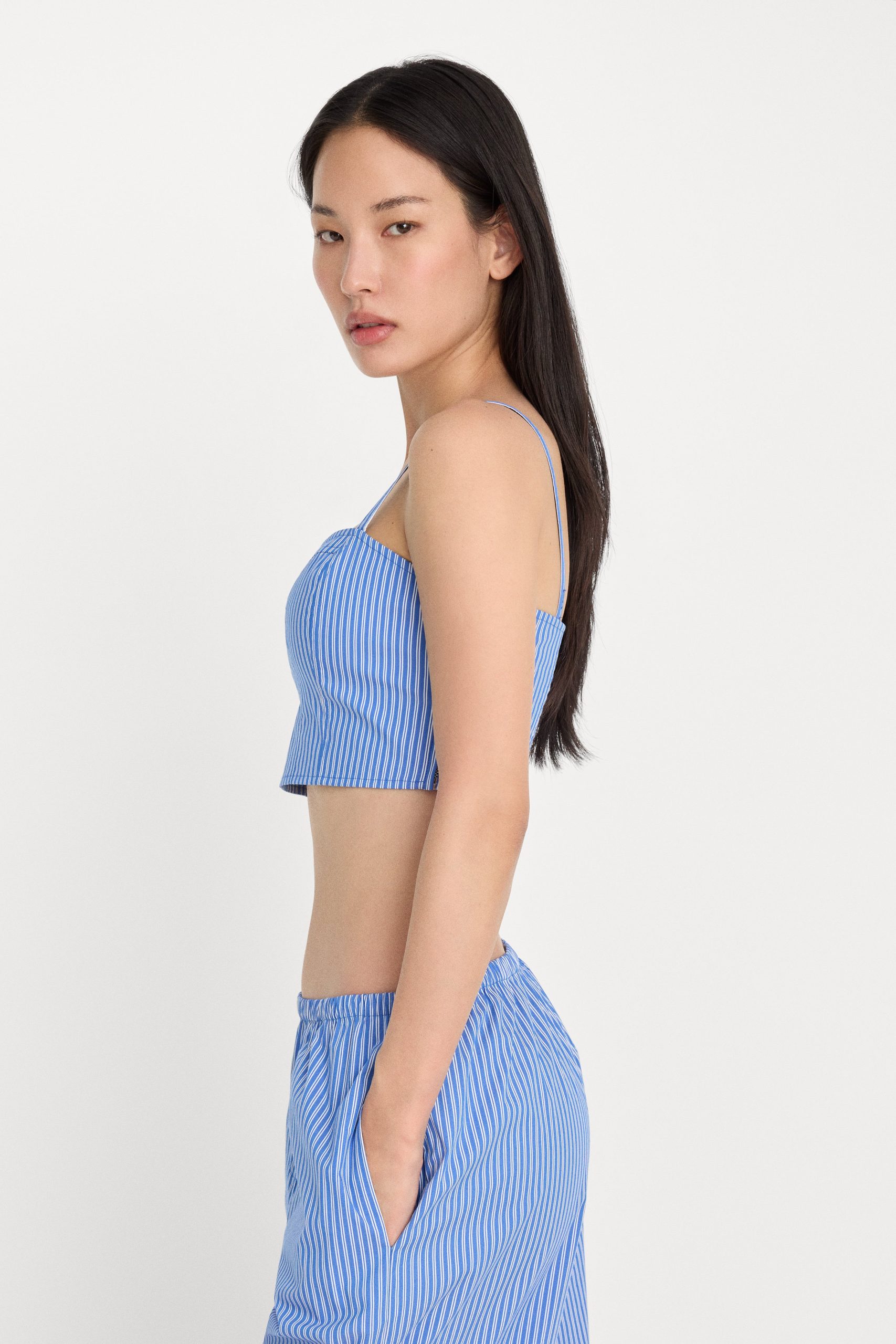 POPLIN BUSTIER CAMI TOP | BLUE AND WHITE STRIPE - Image 4