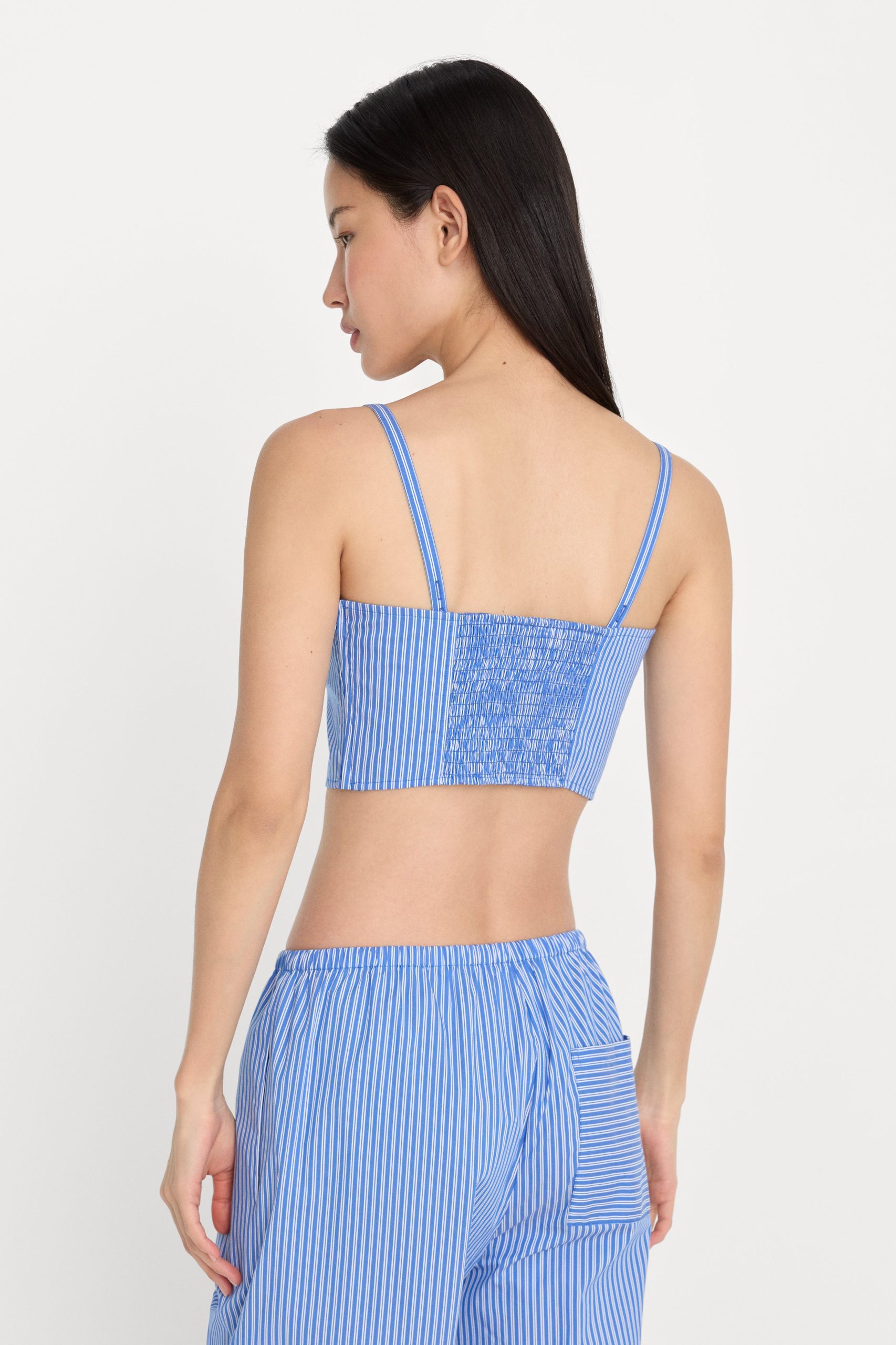 POPLIN BUSTIER CAMI TOP | BLUE AND WHITE STRIPE - Image 5