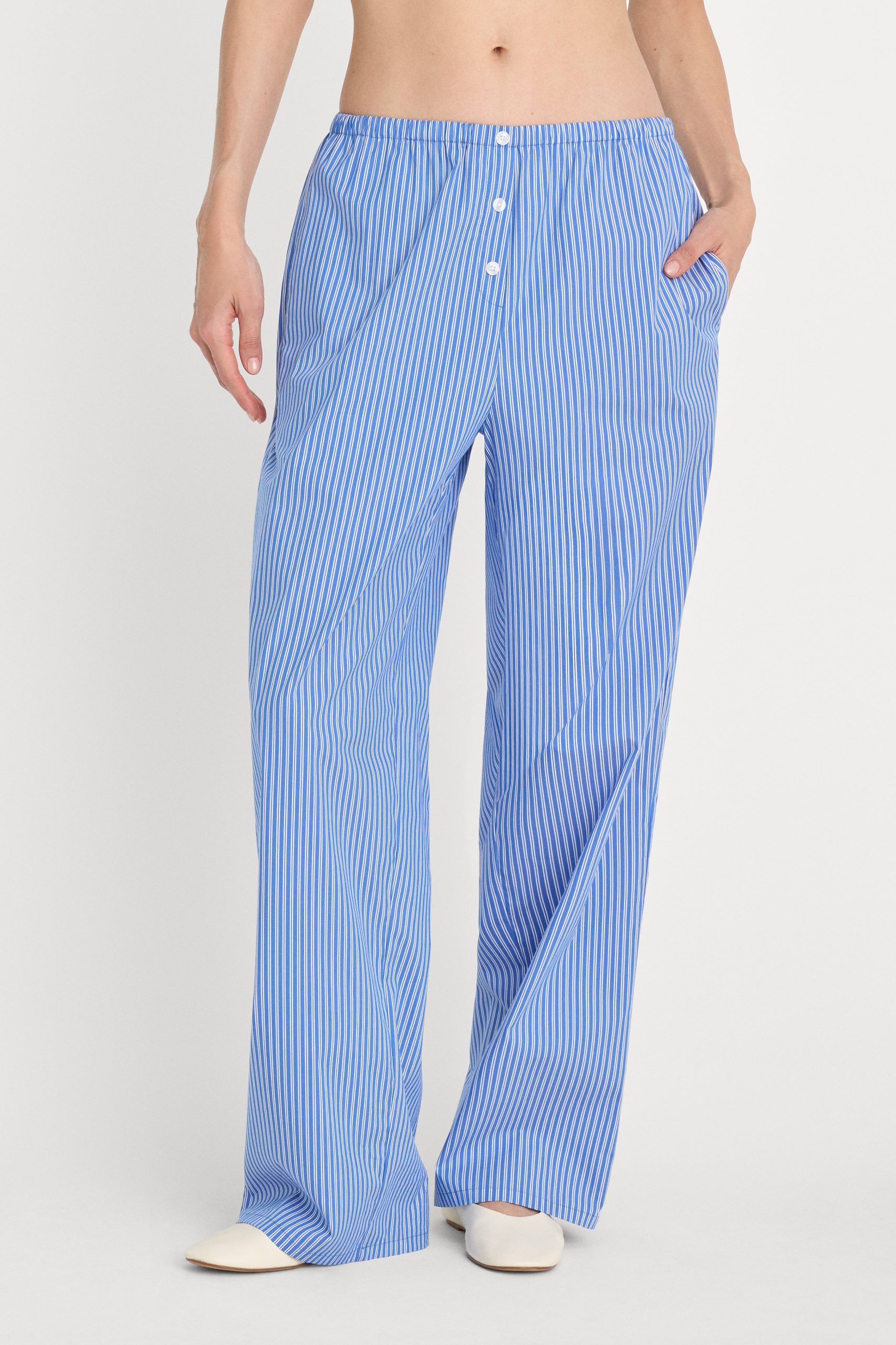 POPLIN PULL ON PANTS | BLUE & WHITE STRIPE - Image 2
