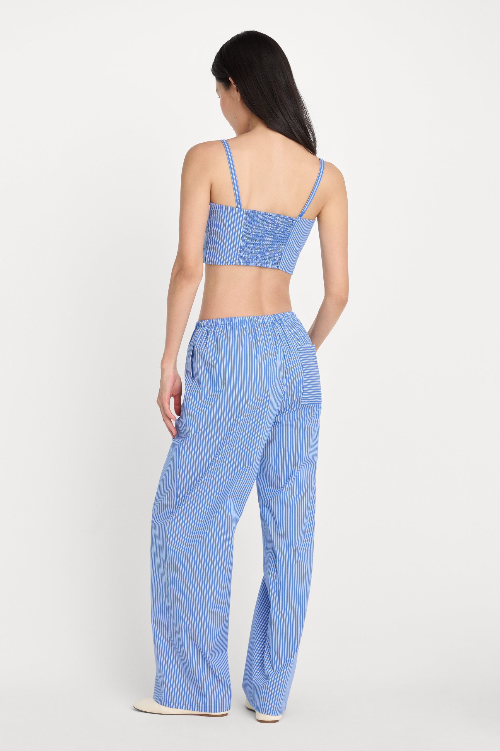 POPLIN PULL ON PANTS | BLUE & WHITE STRIPE - Image 5