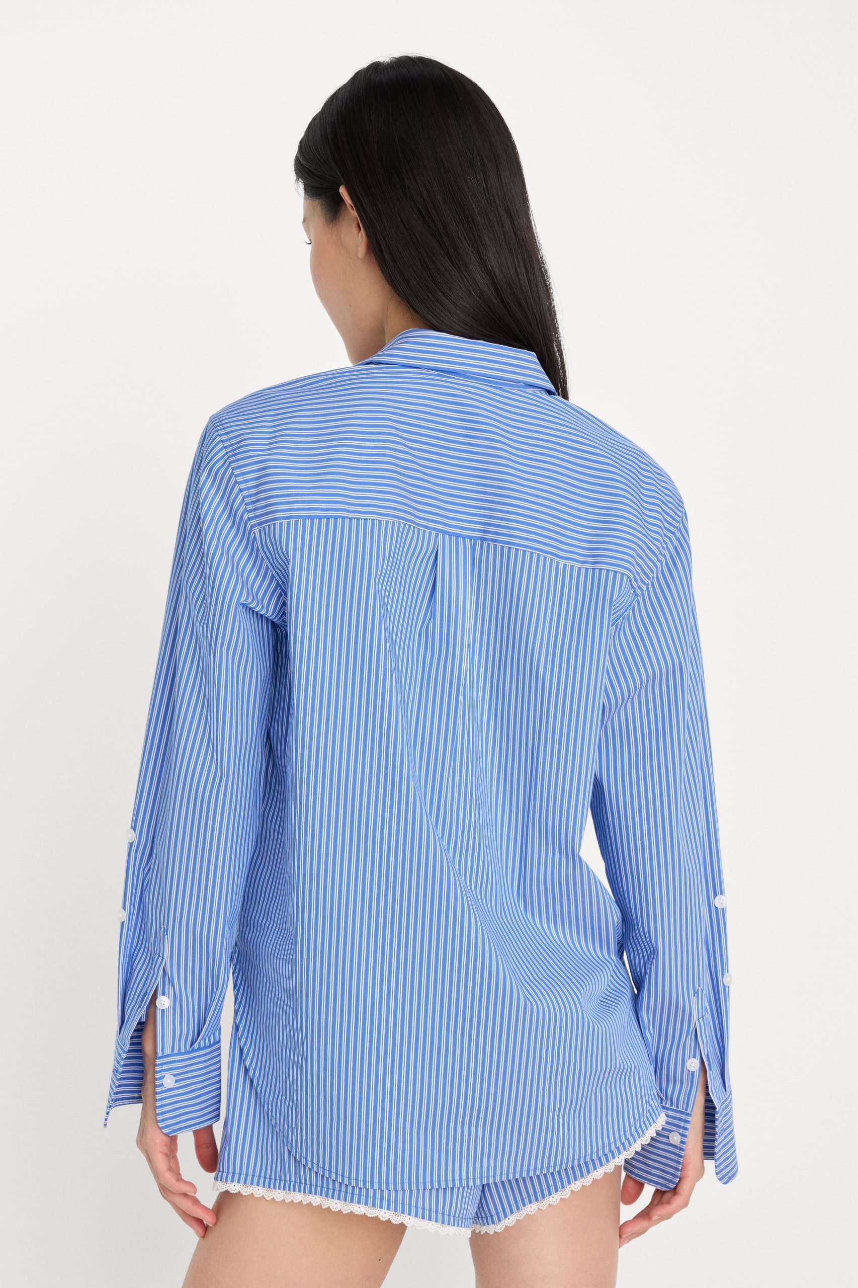 POPLIN CLASSIC BOXY SHIRT | BLUE & WHITE STRIPE - Image 4