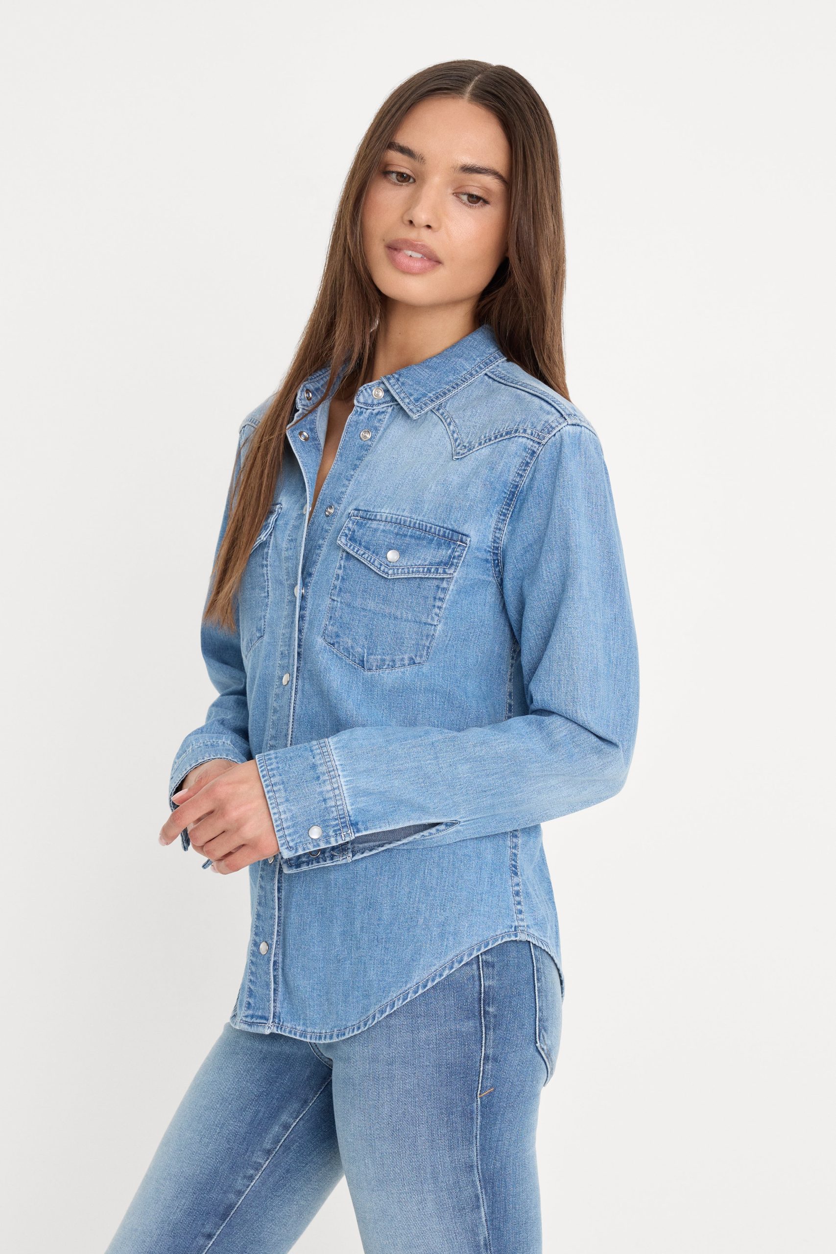 DOLLY SLIM FIT DENIM SHIRT | LIGHT BLUE - Image 3