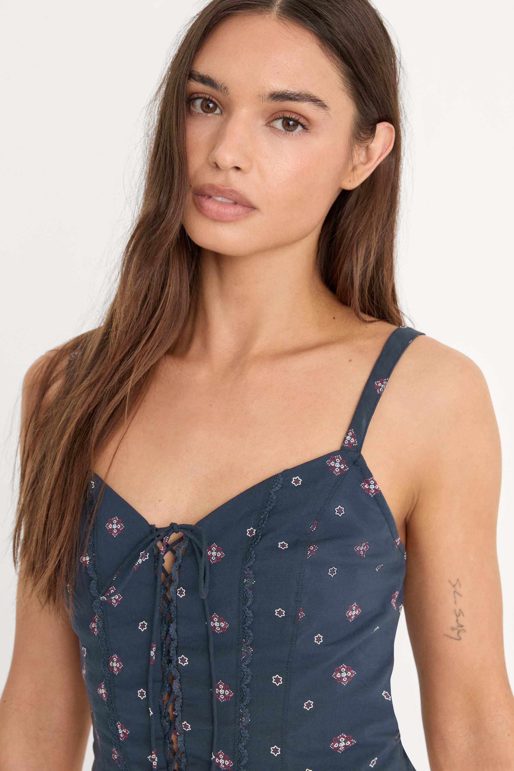 DOLLY LACE UP POPLIN TANK | NEW NAVY BANDANA PRINT - Image 2