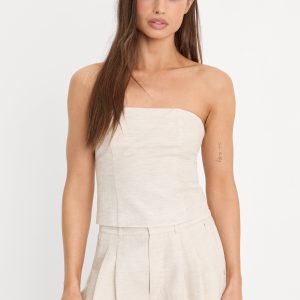 LINEN STRAPLESS TOP | OAT