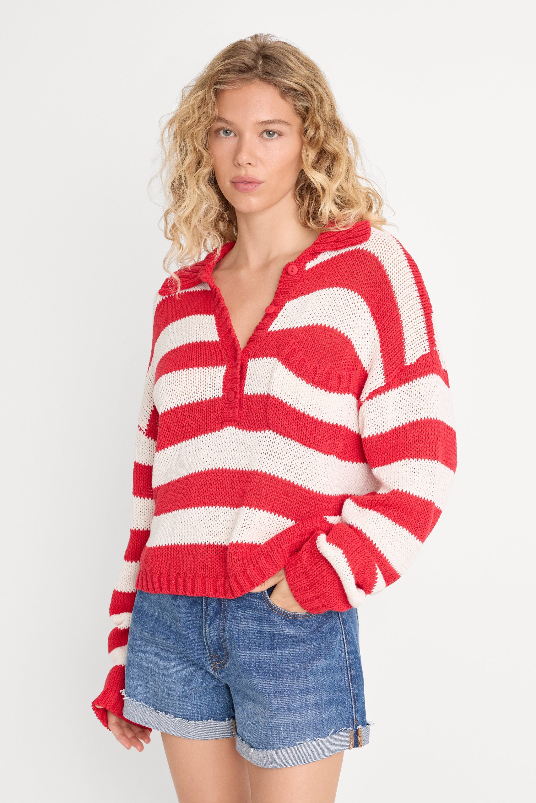 THE HARBOR SWEATER | POP RED STRIPE