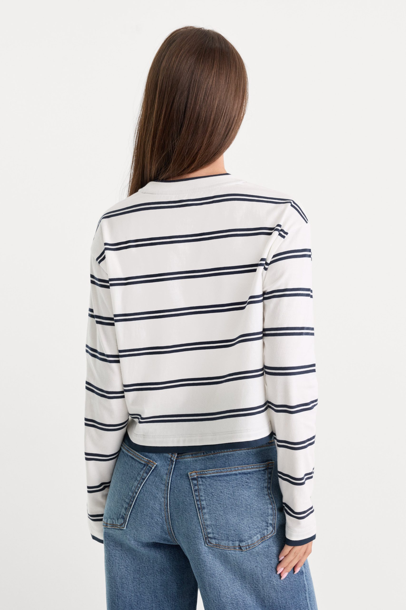 THE LONG SLEEVE LAYERED TEE | NAVY DOUBLE STRIPE - Image 4