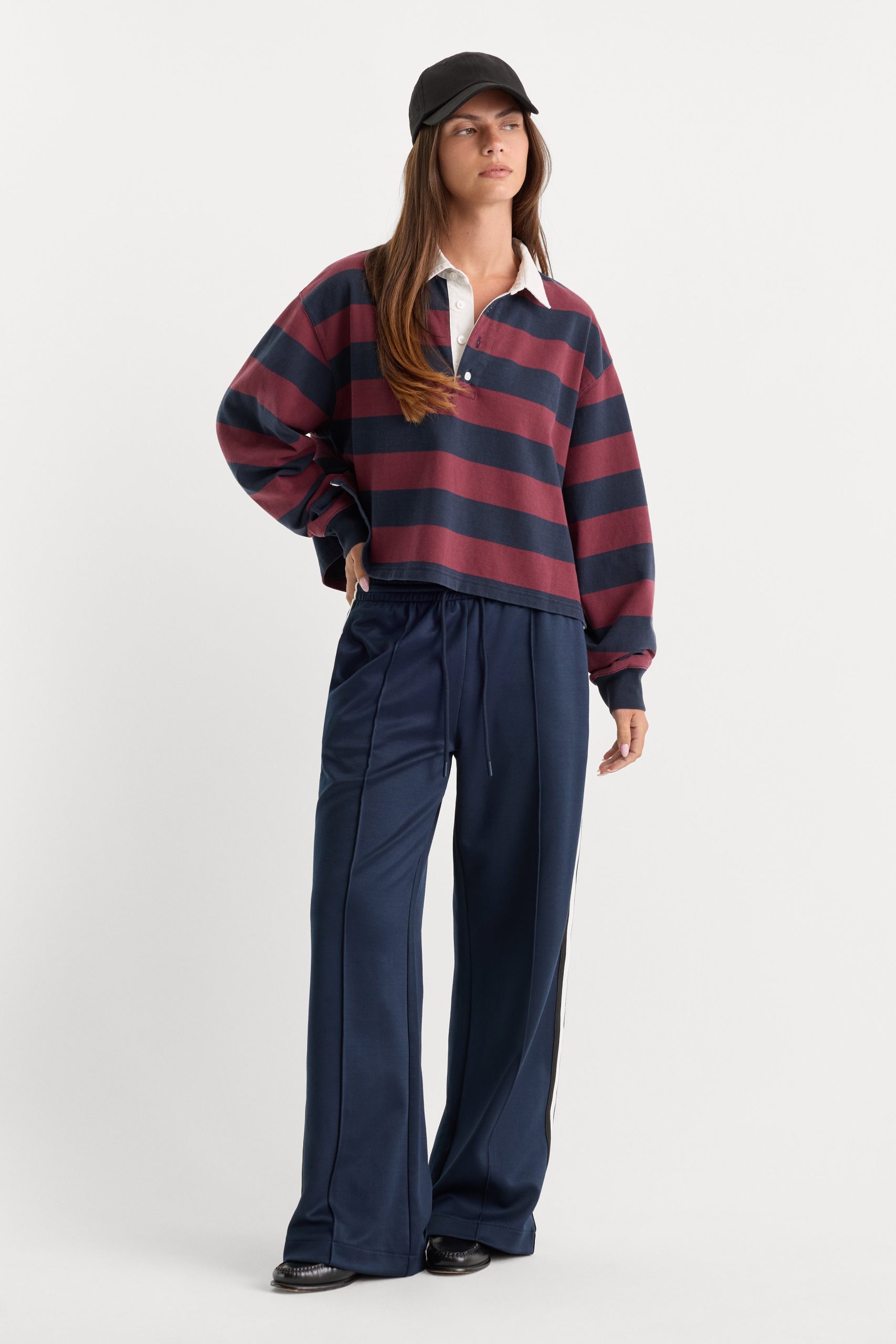 THE CROPPED RUGBY POLO | NAVY BERRY NOIR BLOCK STRIPE - Image 4