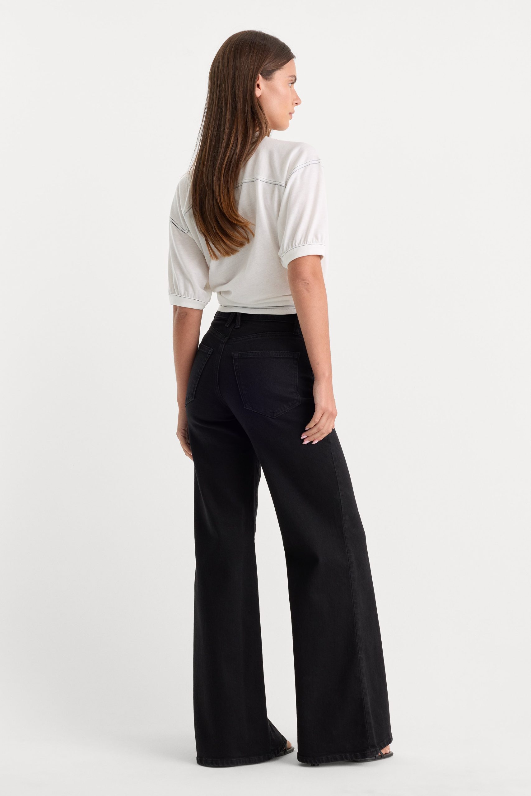 PATCH POCKET GOOD WAIST PALAZZO JEANS | BLACK001 - Image 5