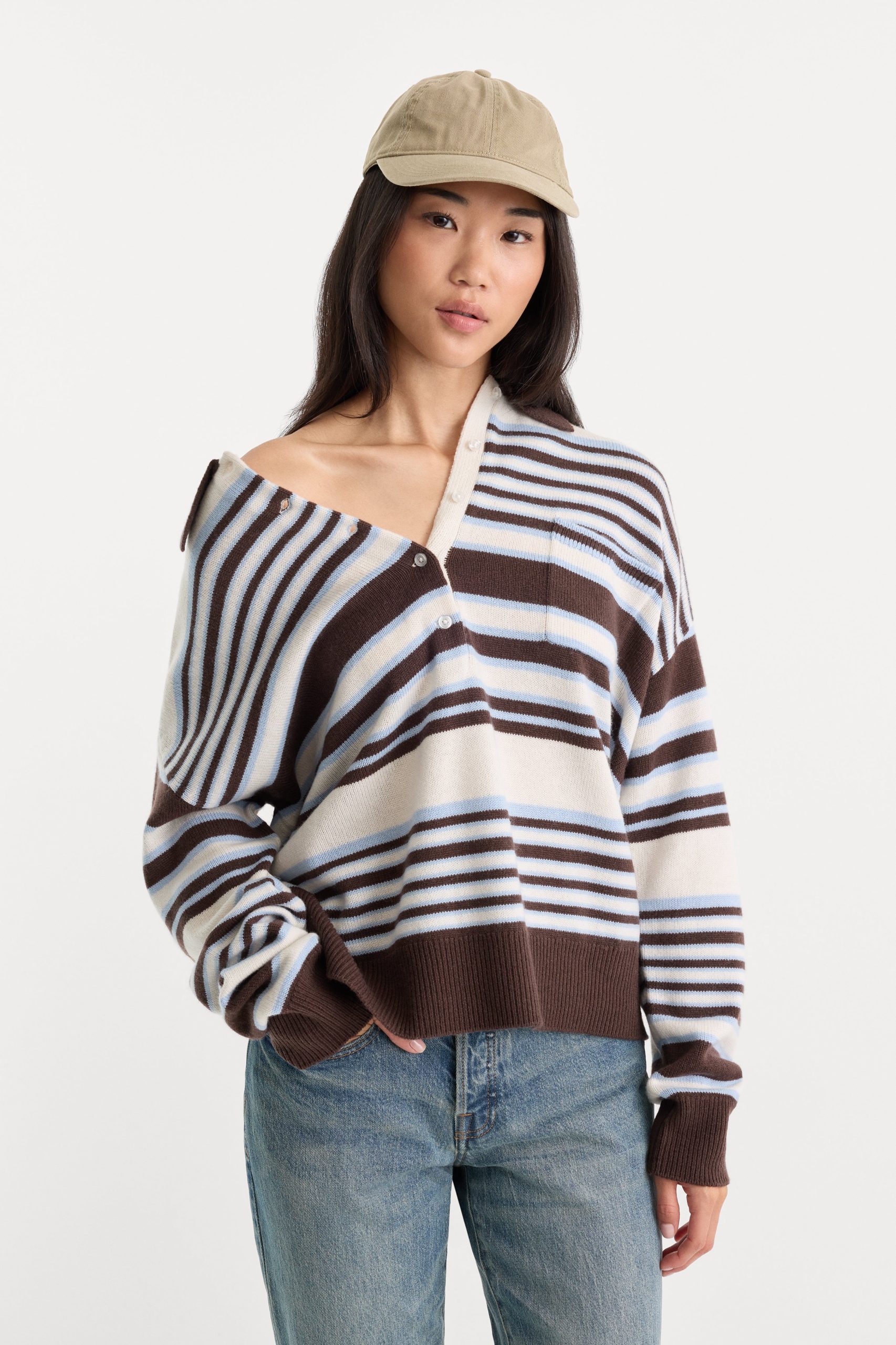 THE OVERSIZED RUGBY SWEATER | MOCHA STRIPE - Image 4