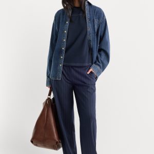 THE LOW RISE STRAIGHT LEG TROUSER | NAVY PINSTRIPE