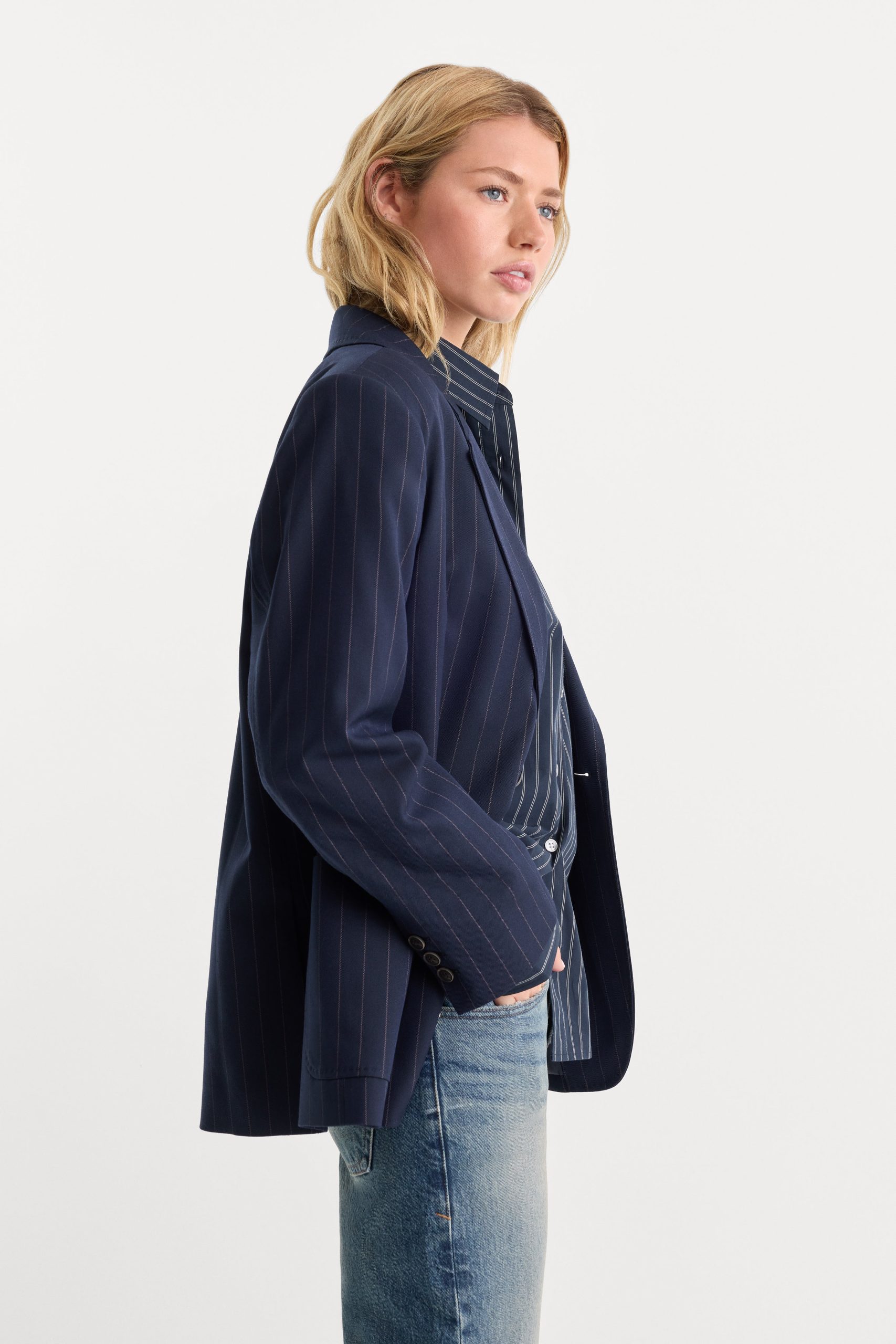 THE OVERSIZED BLAZER | NAVY PINSTRIPE - Image 3