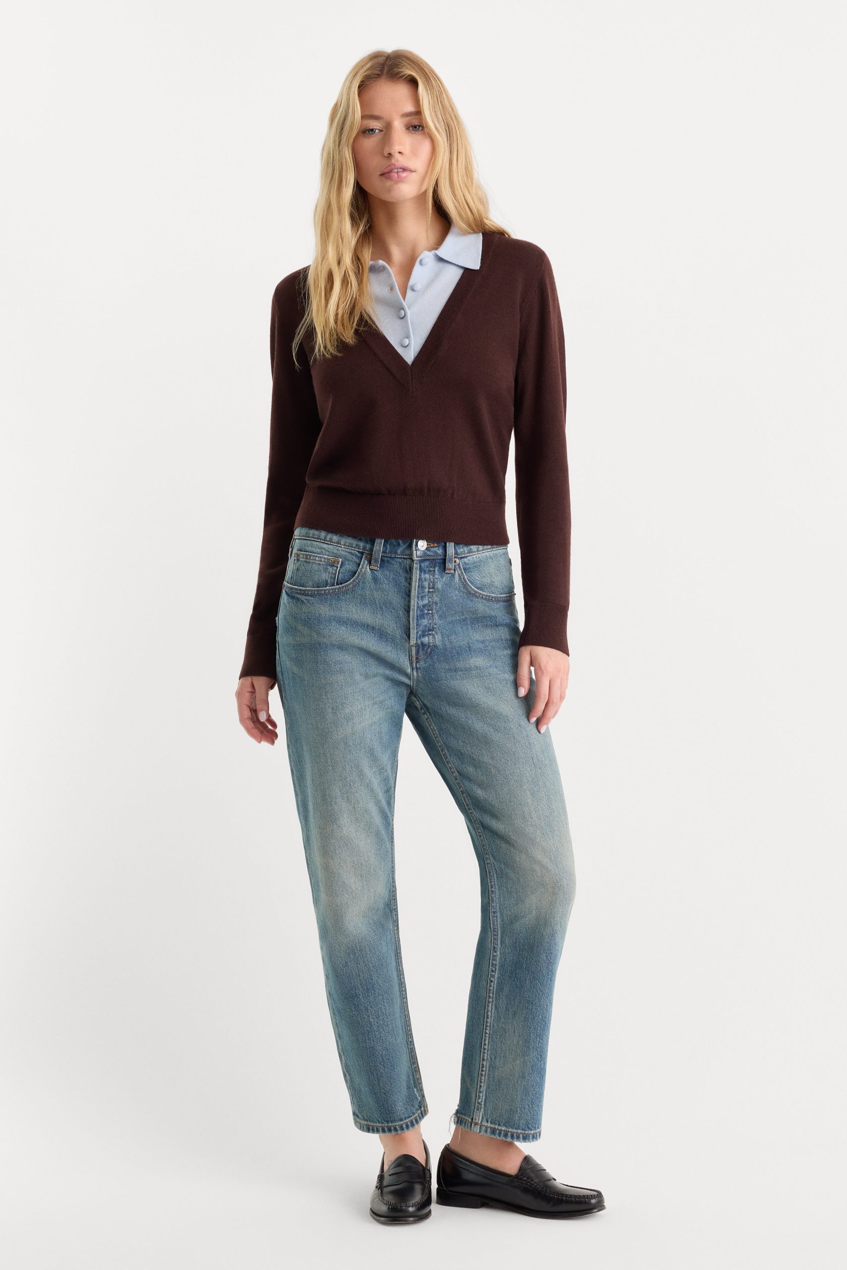 THE TWO IN ONE SWEATER | MOCHA WITH SKY - Image 5