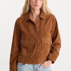 THE SUEDE BOXY JACKET | CAFE CLAY