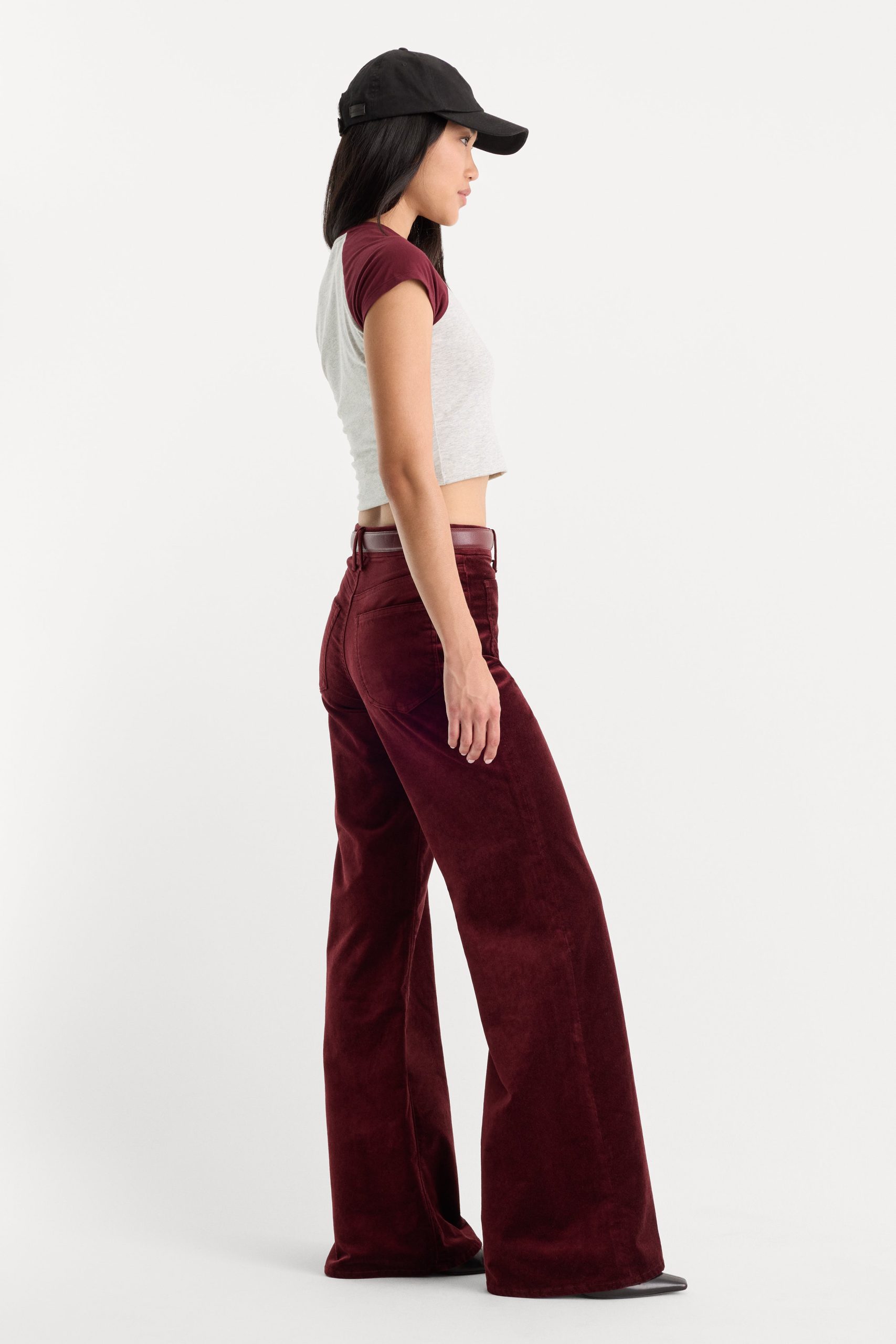 VELVET GOOD WAIST PALAZZO PANT | BERRY NOIR - Image 3