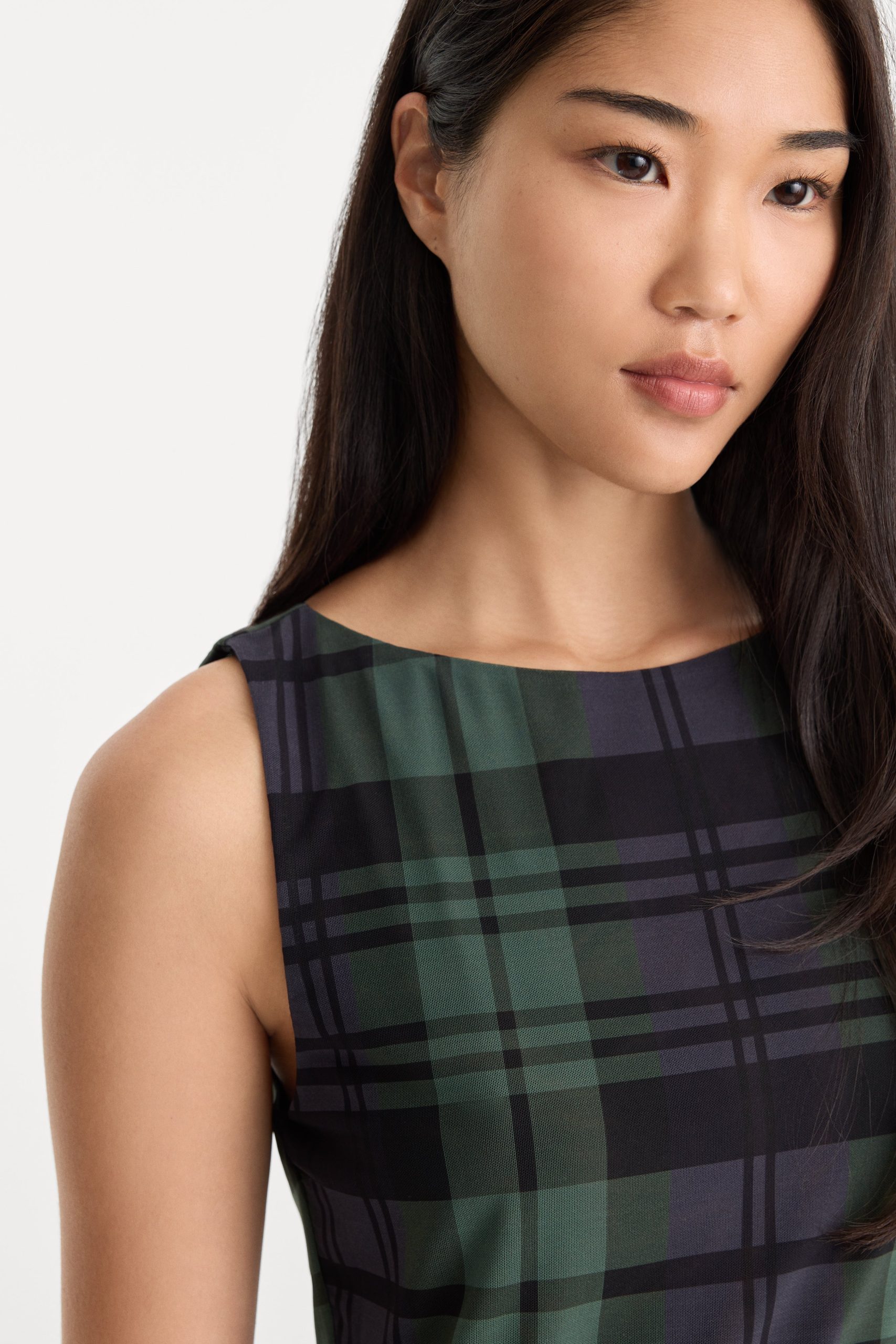THE MESH MINI DRESS | NAVY AND GREEN PLAID - Image 2